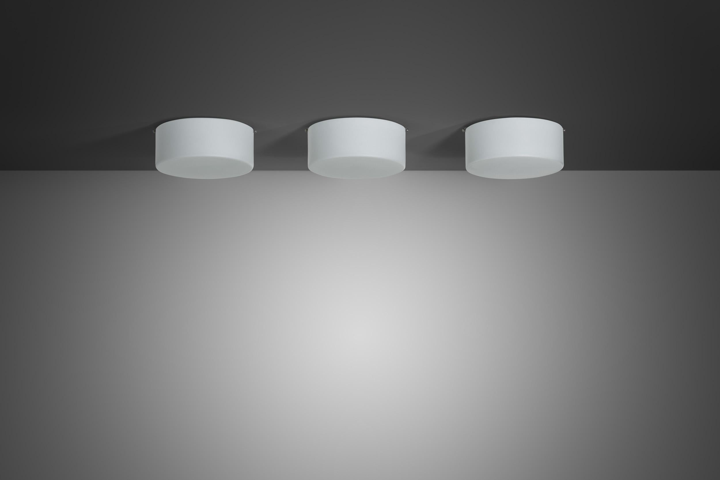 Mid-Century Modern Set of Three Opal Glass Ceiling Lights by Fog & Mørup, Denmark 1970s For Sale