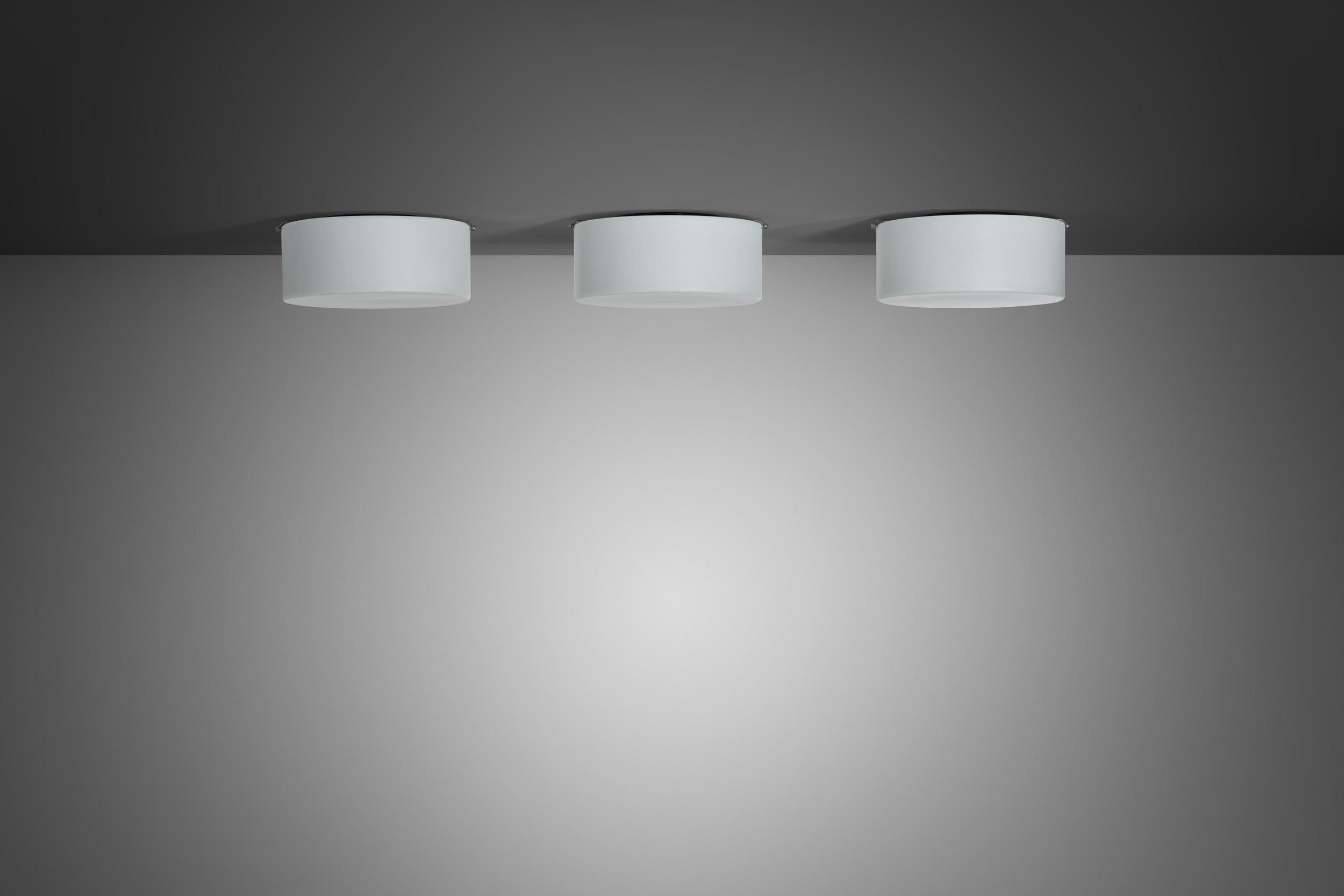Set of Three Opal Glass Ceiling Lights by Fog & Mørup, Denmark 1970s In Good Condition For Sale In Utrecht, NL