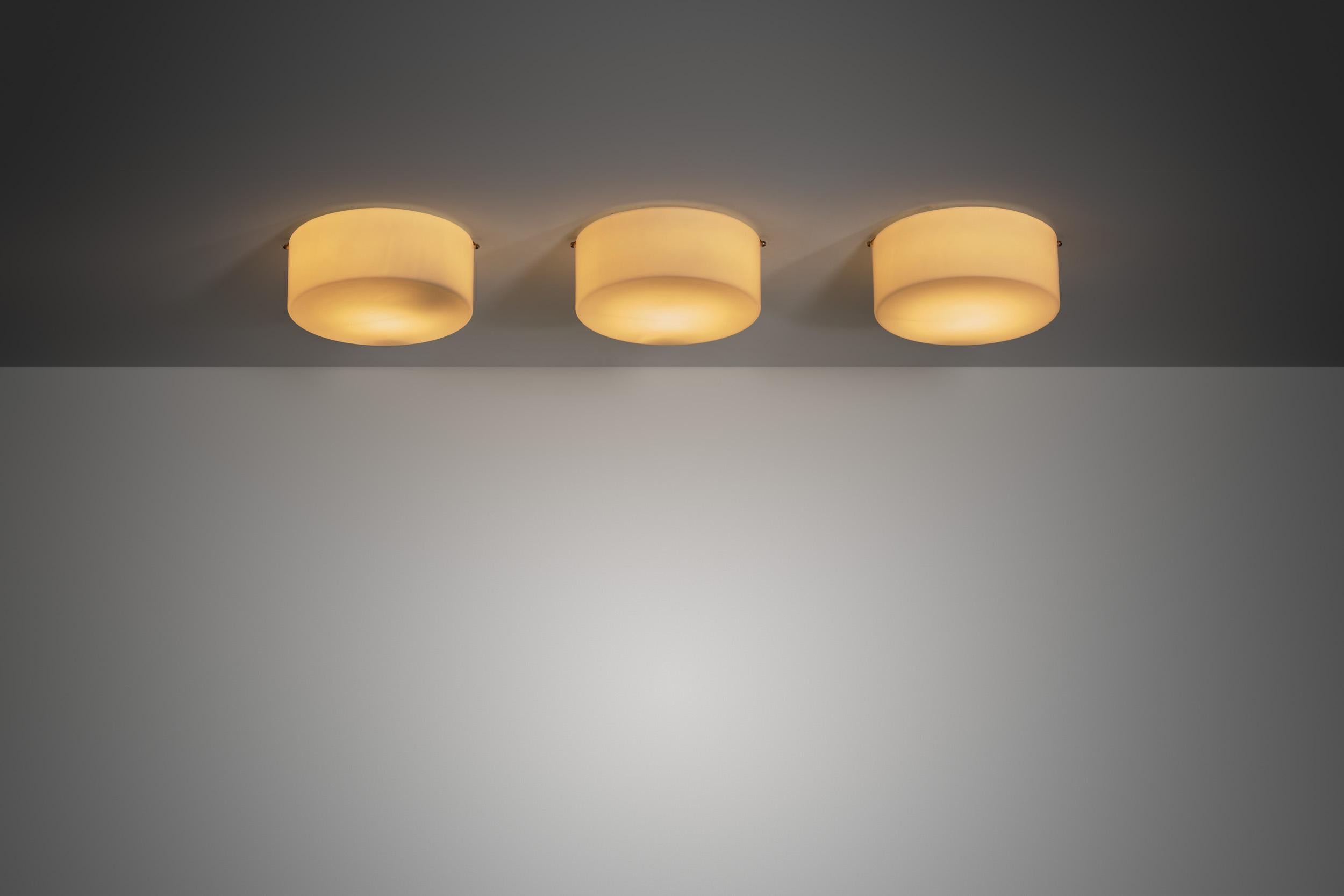 Late 20th Century Set of Three Opal Glass Ceiling Lights by Fog & Mørup, Denmark 1970s For Sale