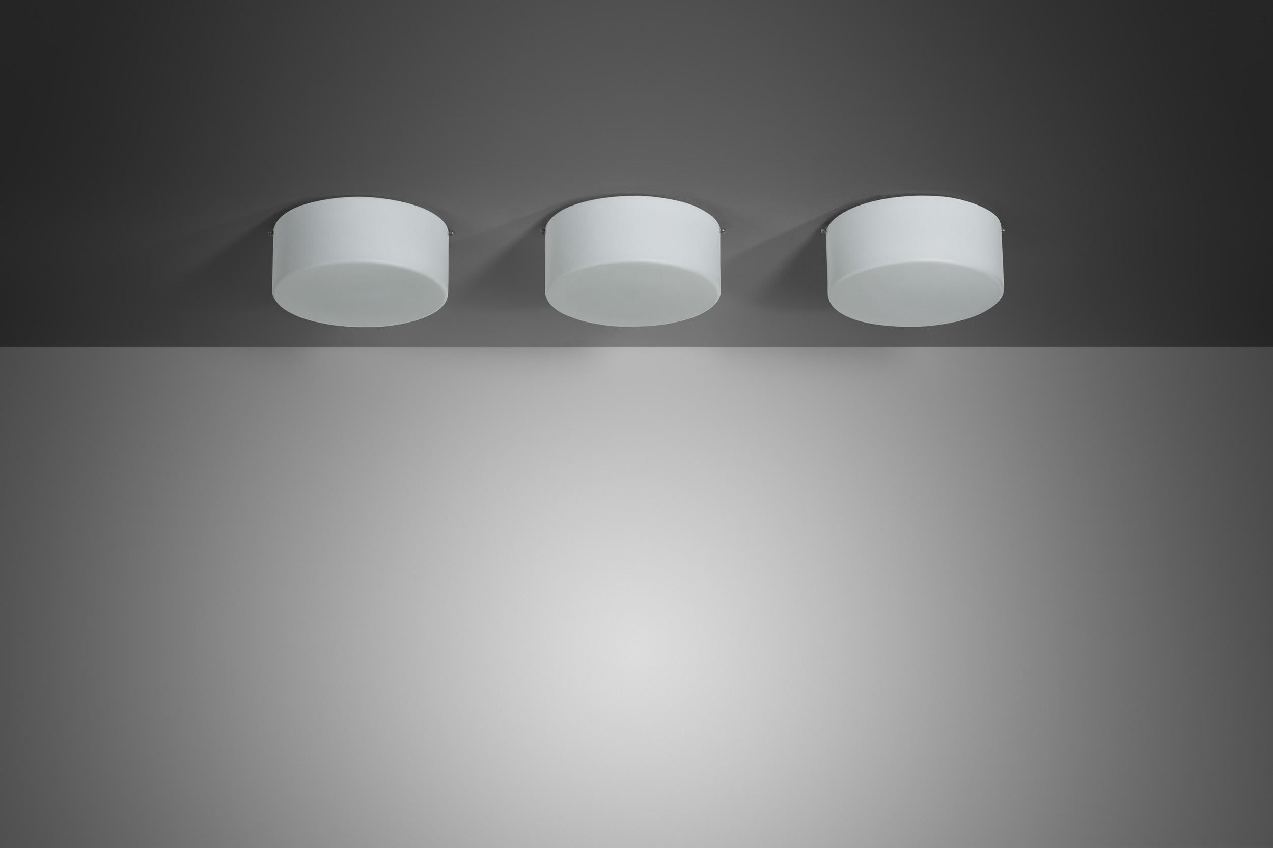 Set of Three Opal Glass Ceiling Lights by Fog & Mørup, Denmark 1970s For Sale 1
