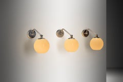 Set of Three Opal Glass Wall Lamps by Paavo Tynell for Taito, Finland 1930s