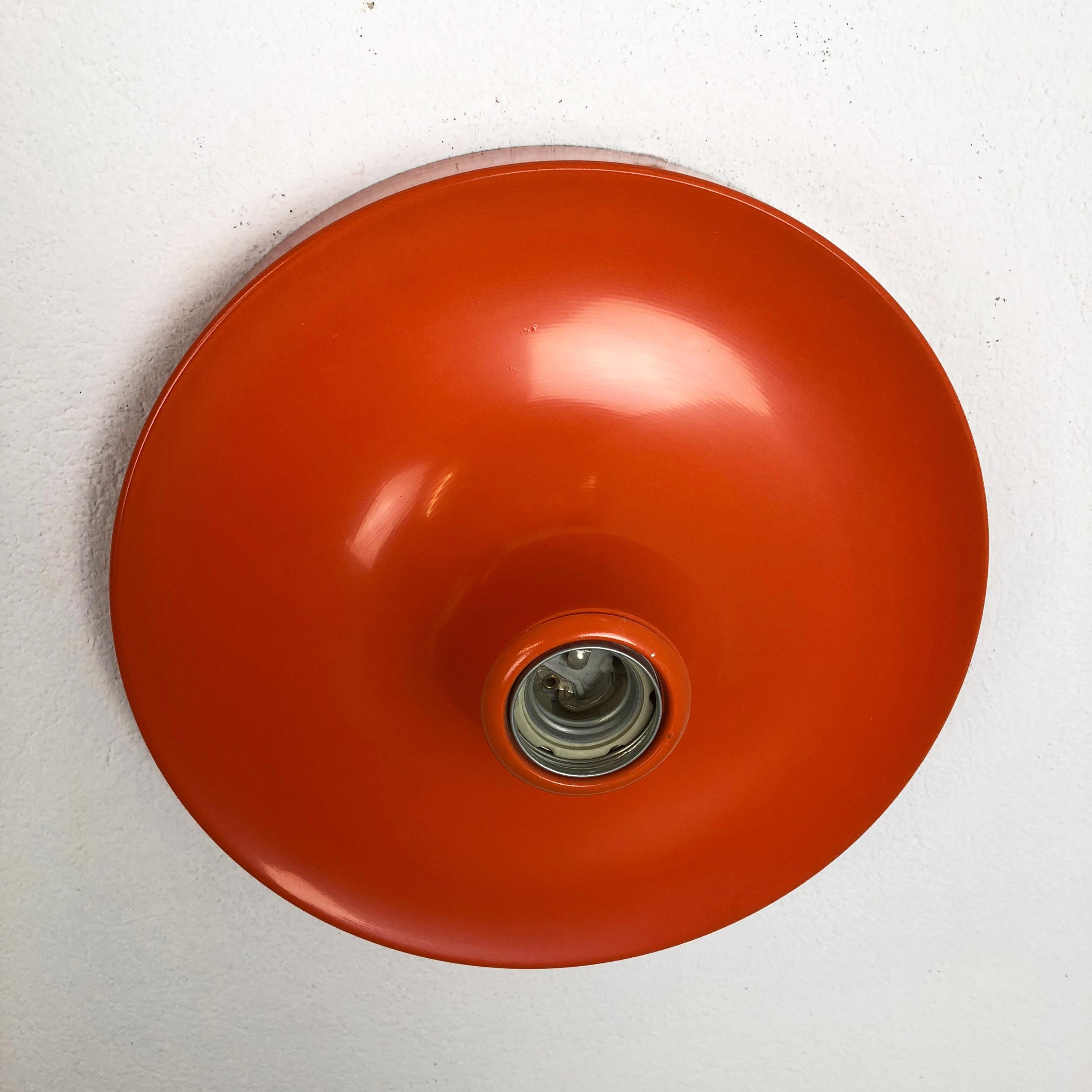 Set of Three Orange 1960s Charlotte Perriand Disc Wall Light by Honsel, Germany 3