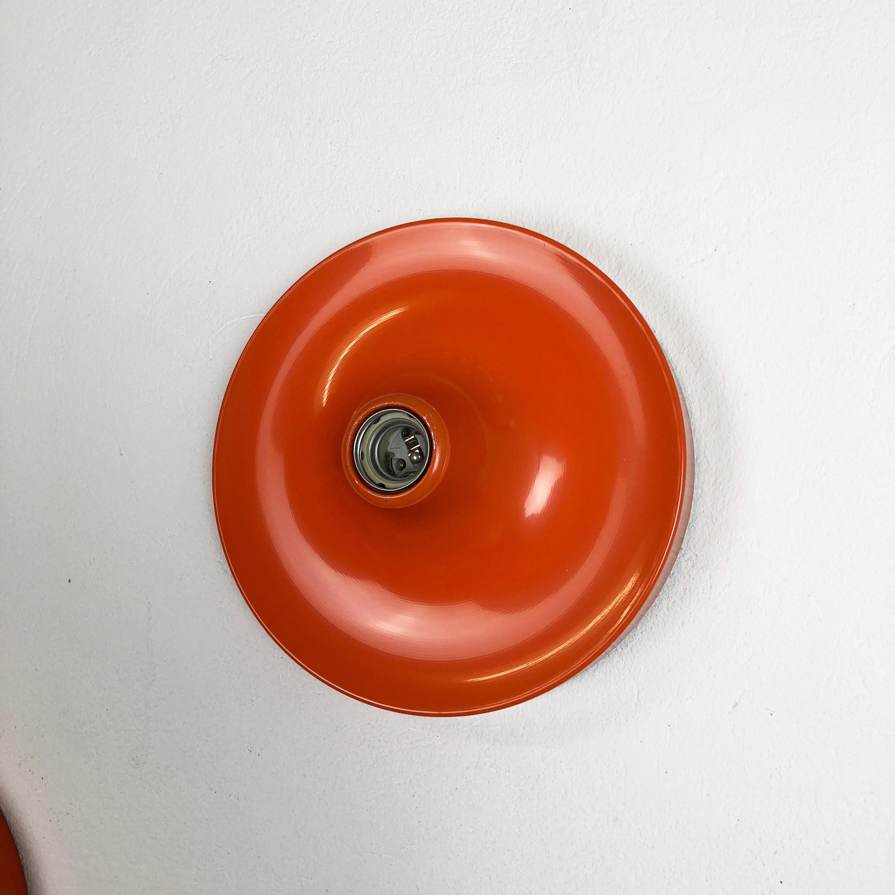 Set of Three Orange 1960s Charlotte Perriand Disc Wall Light by Honsel, Germany 4