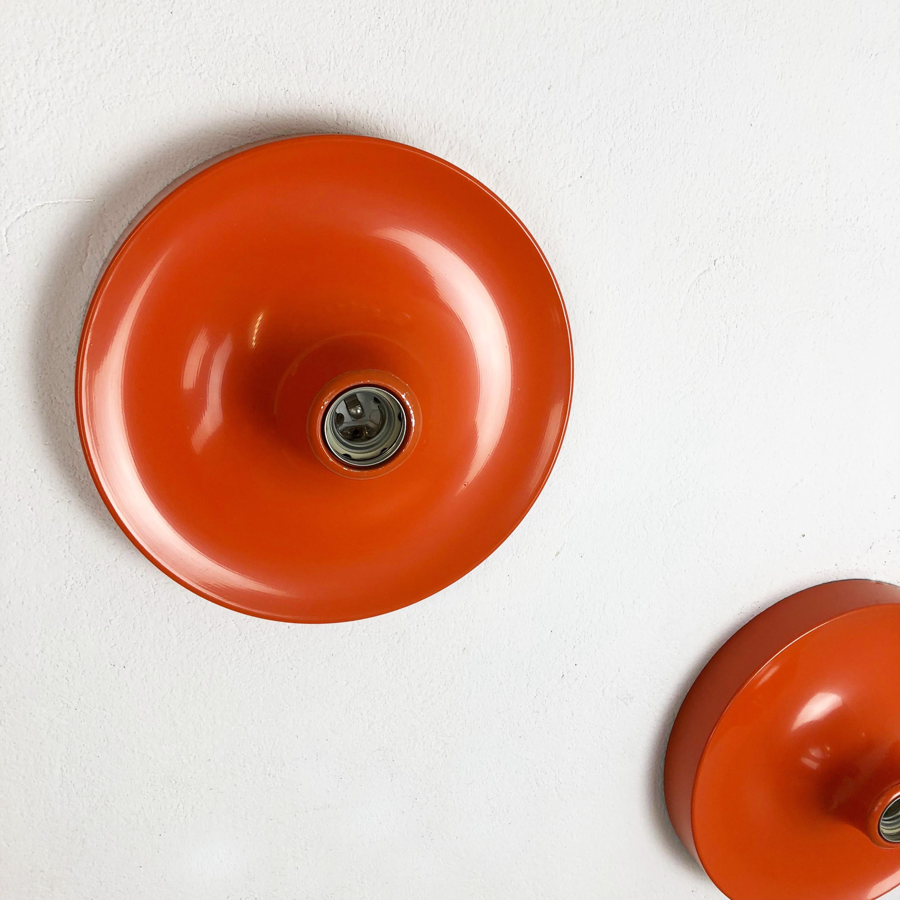 Set of Three Orange 1960s Charlotte Perriand Disc Wall Light by Honsel, Germany 6