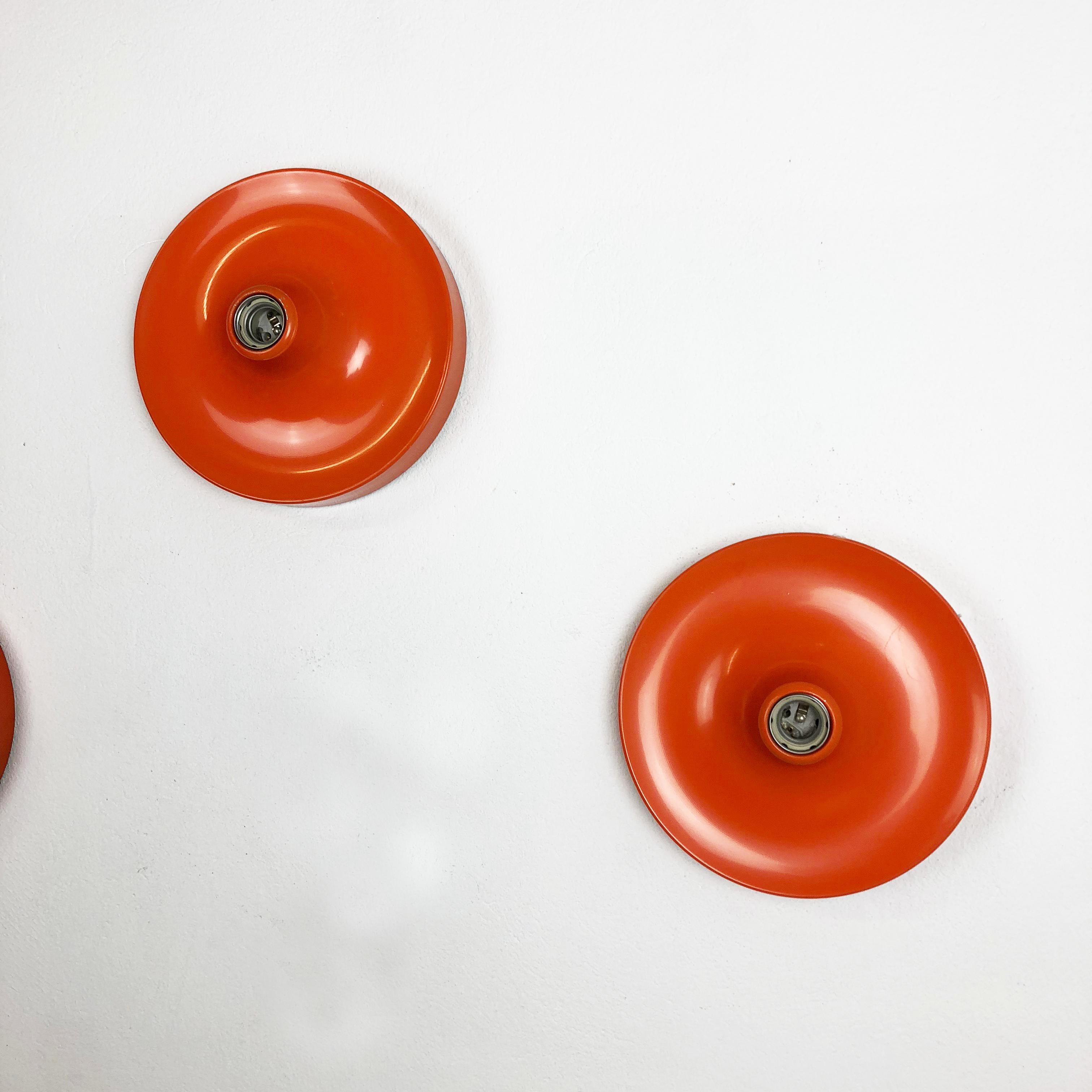 Set of Three Orange 1960s Charlotte Perriand Disc Wall Light by Honsel, Germany 7