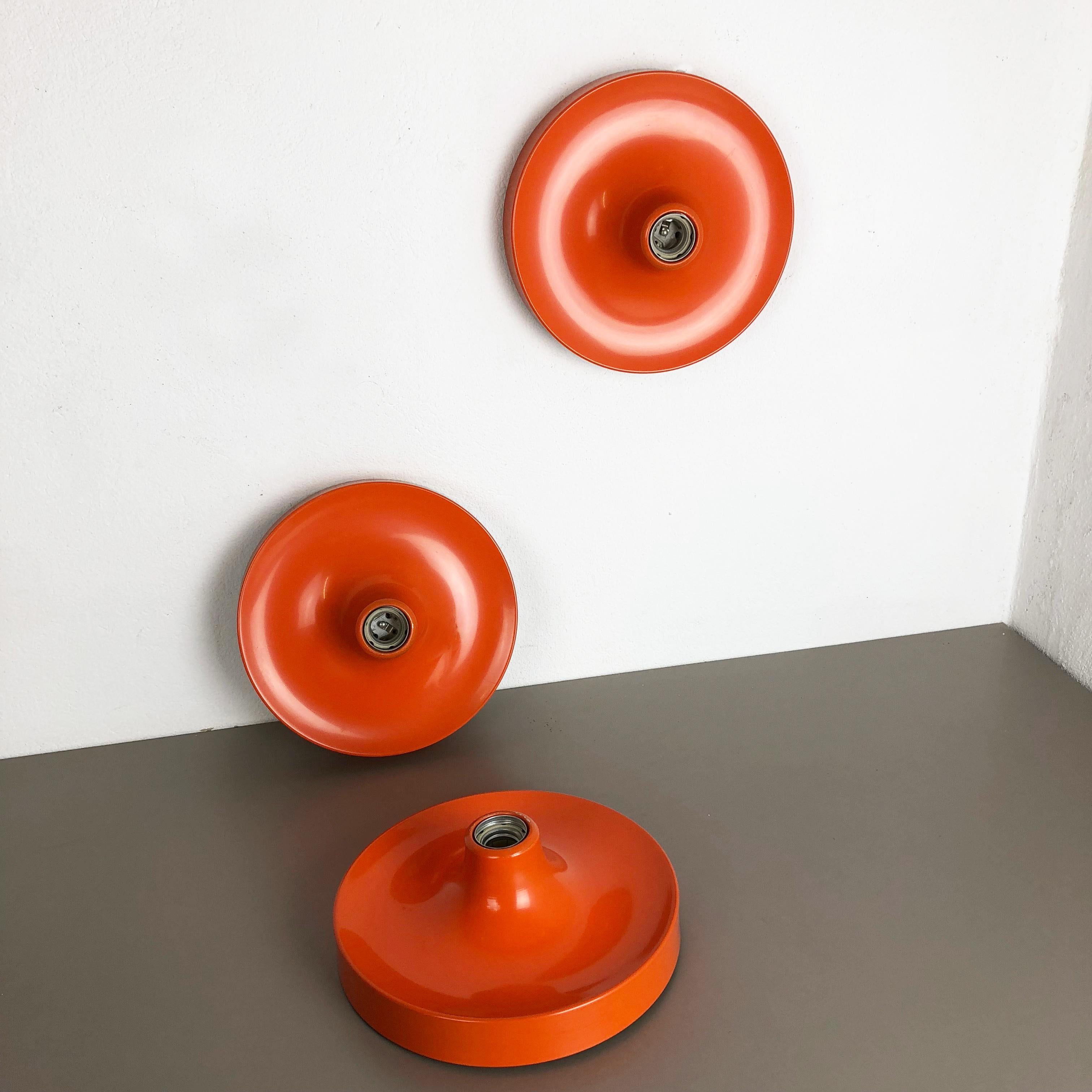 Set of Three Orange 1960s Charlotte Perriand Disc Wall Light by Honsel, Germany 9