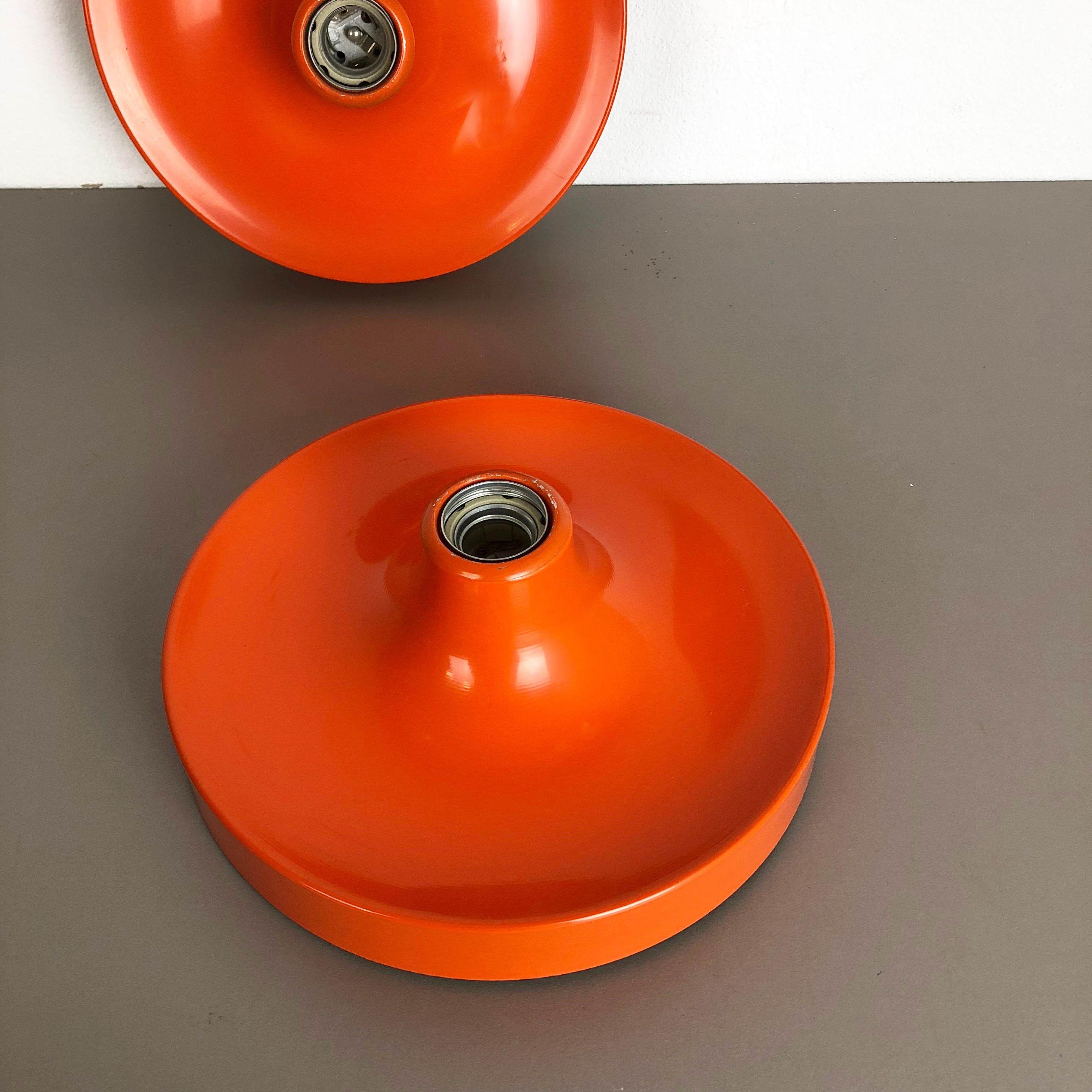 Set of Three Orange 1960s Charlotte Perriand Disc Wall Light by Honsel, Germany 10