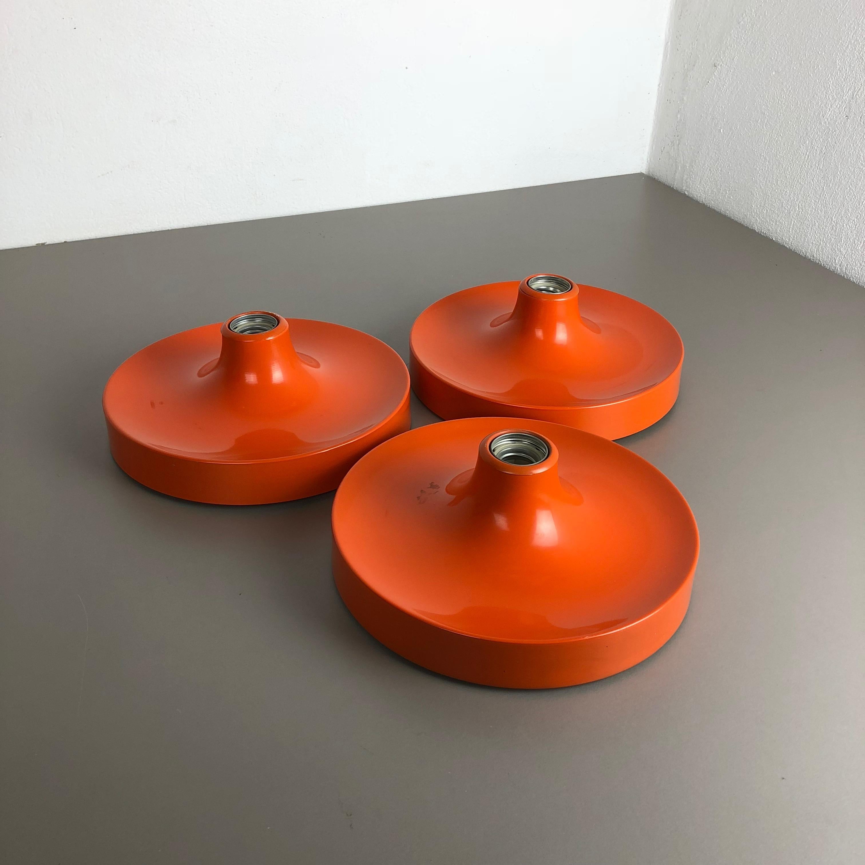 20th Century Set of Three Orange 1960s Charlotte Perriand Disc Wall Light by Honsel, Germany
