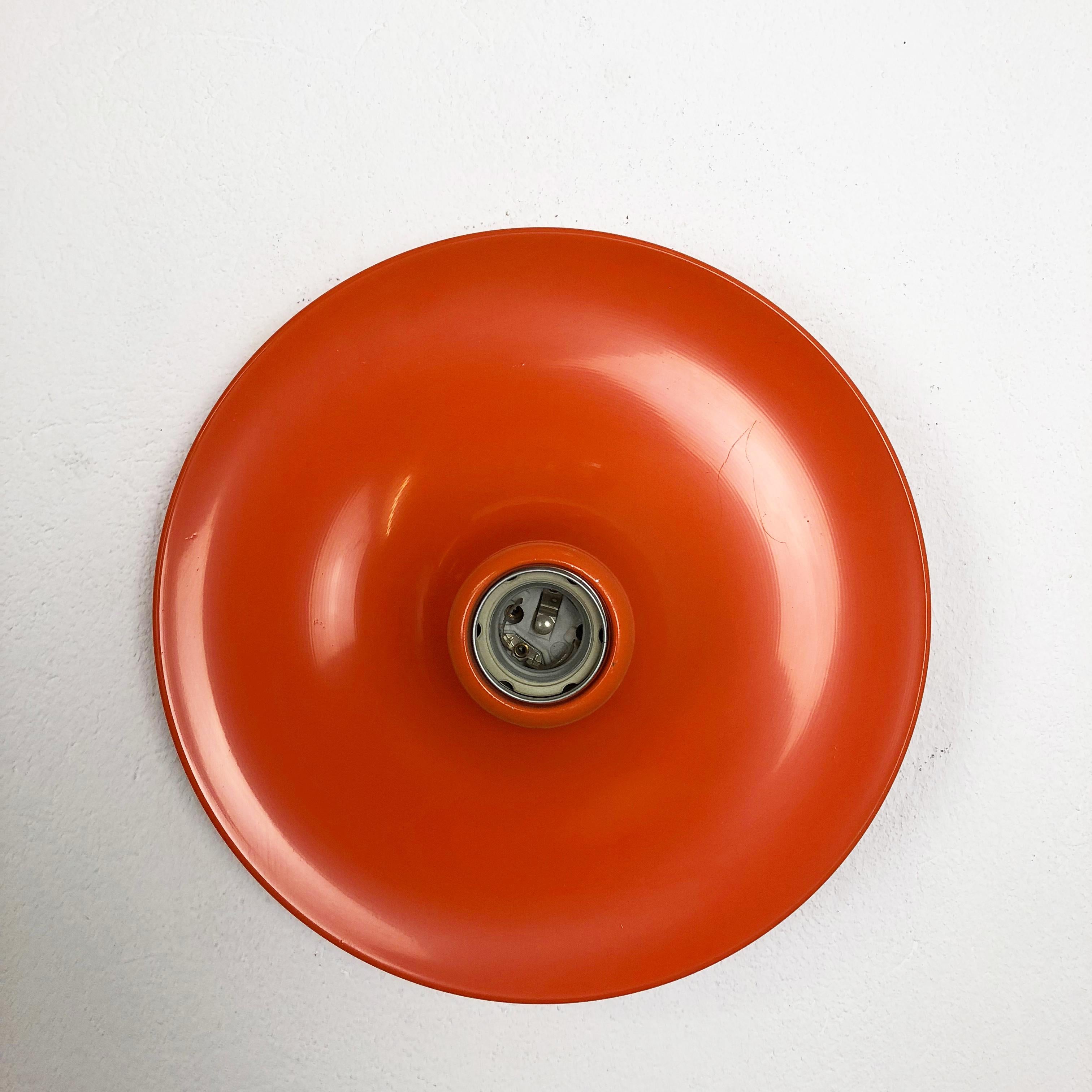 Set of Three Orange 1960s Charlotte Perriand Disc Wall Light by Honsel, Germany 2
