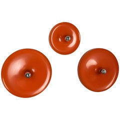 Set of Three Orange 1960s Charlotte Perriand Disc Wall Light by Honsel, Germany