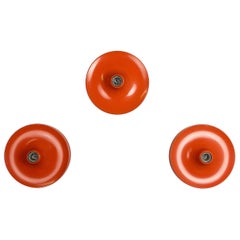 Set of Three Orange 1960s Charlotte Perriand Disc Wall Light by Honsel, Germany