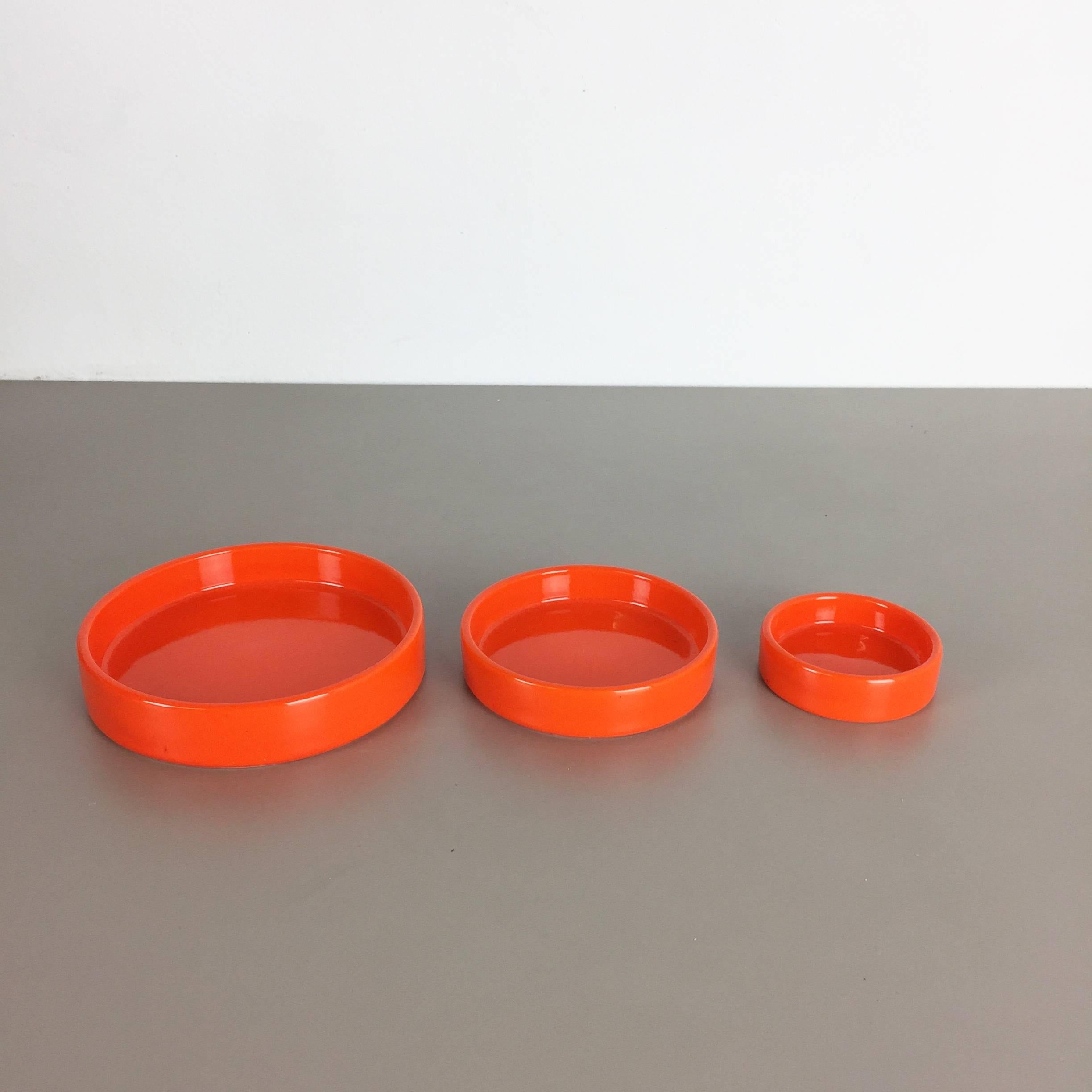 Set of Three Orange Glazed Ceramic Bowls by Pino Spagnolo for Sicart, Italy 1