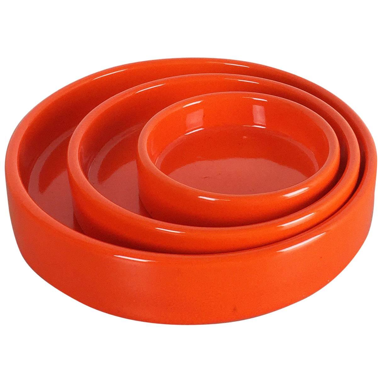 Set of Three Orange Glazed Ceramic Bowls by Pino Spagnolo for Sicart, Italy