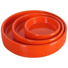 Set of Three Orange Glazed Ceramic Bowls by Pino Spagnolo for Sicart, Italy