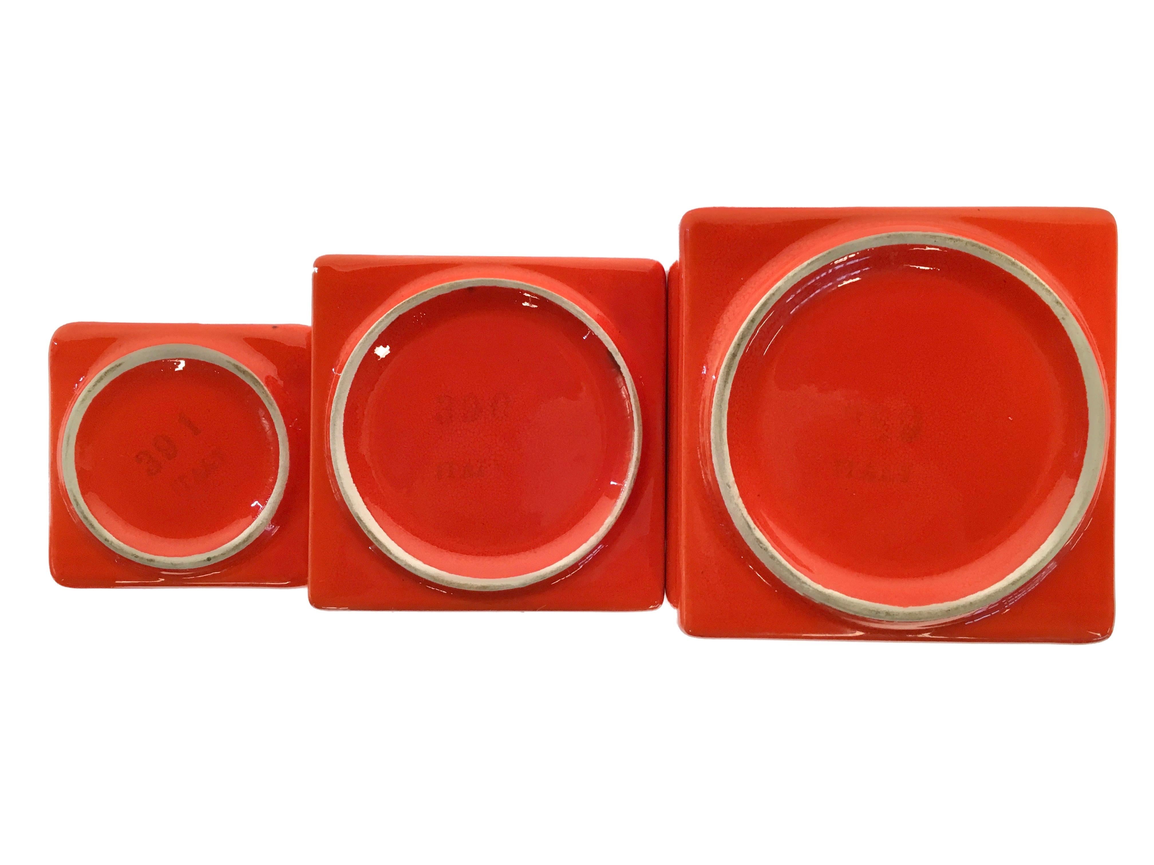 Italian Set of Three Orange Glazed Ceramic Boxes by Pino Spagnolo for Sicart, Italy