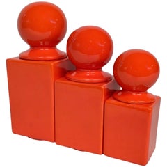 Vintage Set of Three Orange Glazed Ceramic Boxes by Pino Spagnolo for Sicart, Italy