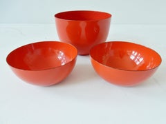 Set of three Orange-Red Enameled Bowls by Kaj Franck for Finel, Finland, 1960s