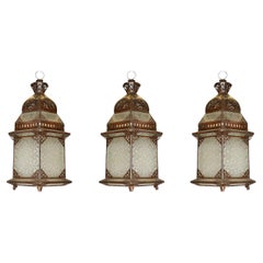 Antique Set of Three Oriental Style Metal Lanterns