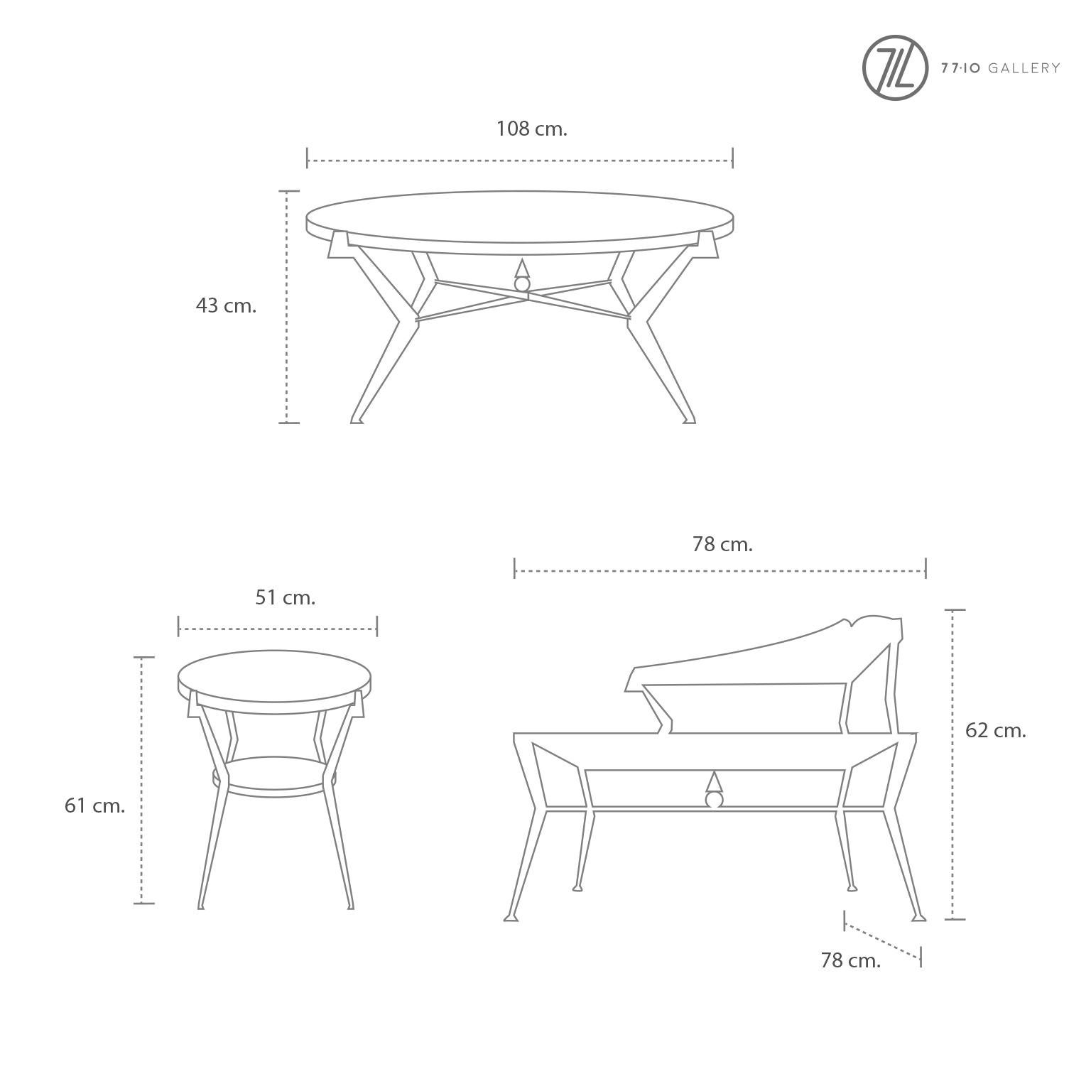 Brass Set of Three Original Amazing Tables Designed by Arturo Pani