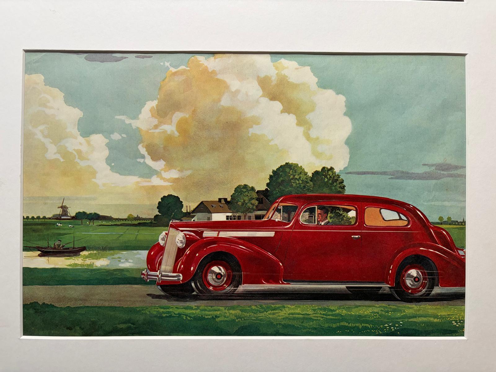 Dutch Set of Three Original Automobile Illustrations - Charles Burki, c.1937 – Gouache For Sale