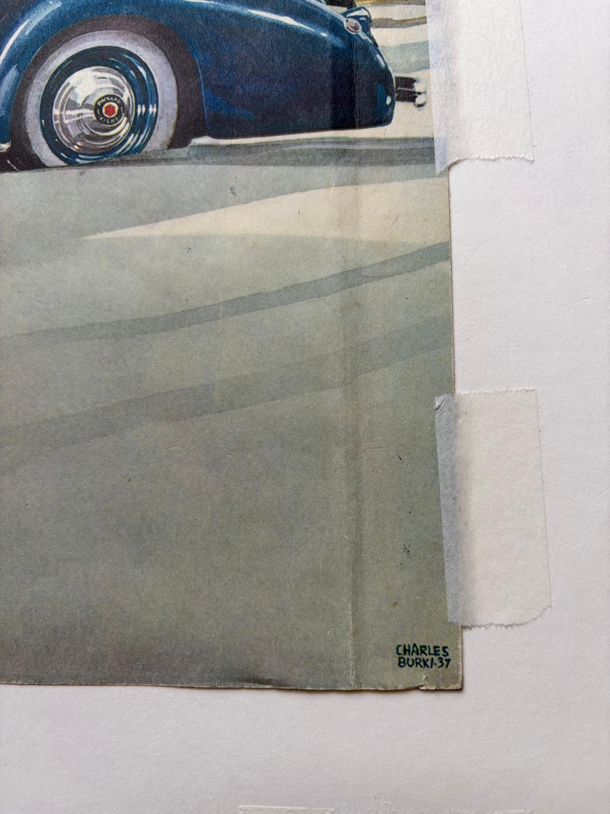 Paper Set of Three Original Automobile Illustrations - Charles Burki, c.1937 – Gouache For Sale