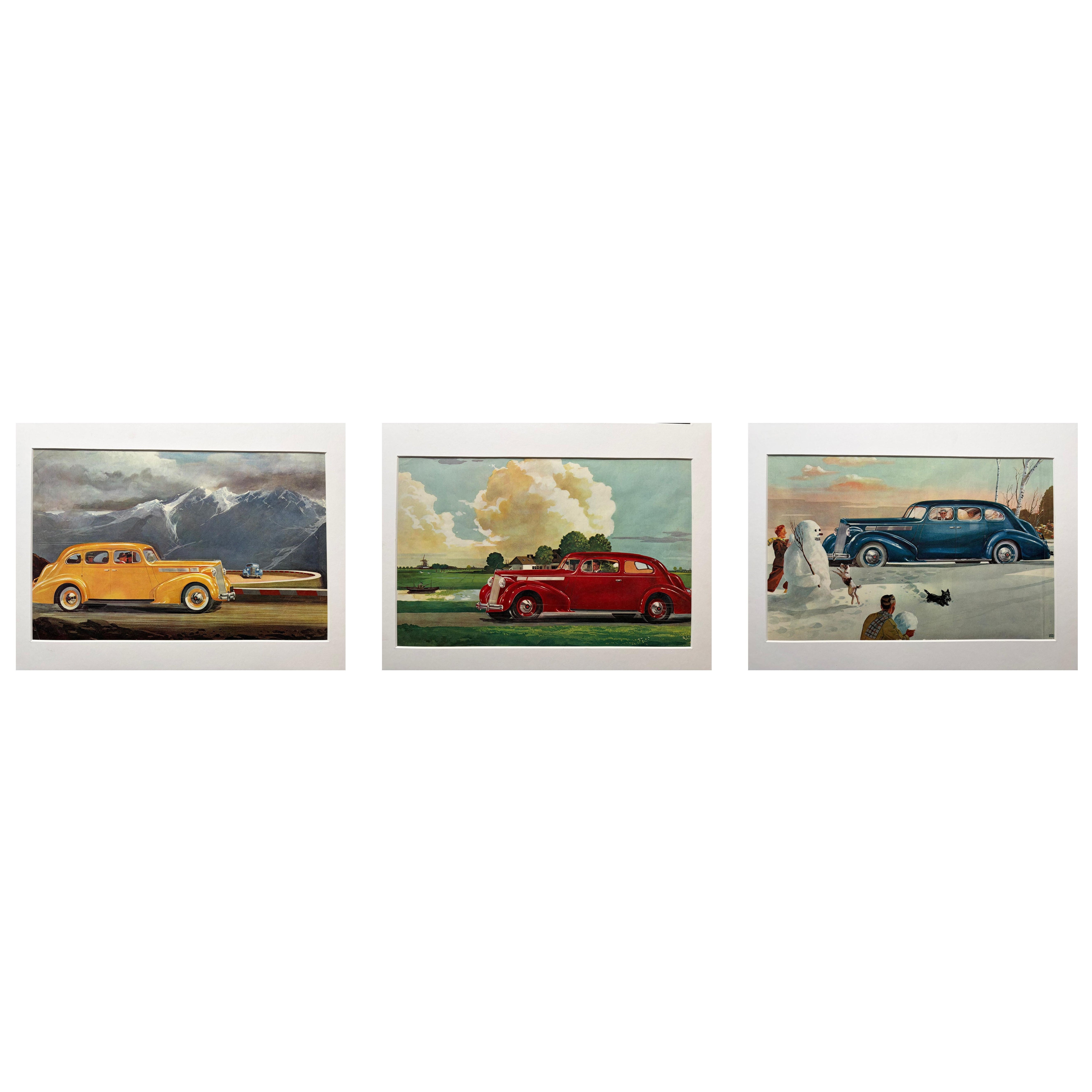 Set of Three Original Automobile Illustrations - Charles Burki, c.1937 – Gouache For Sale