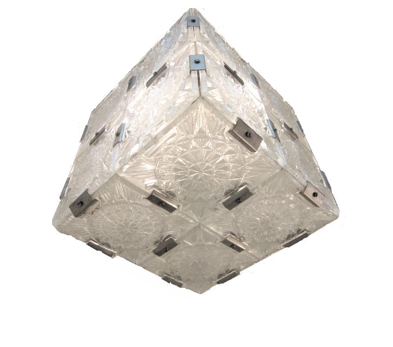 20th Century Set of Three Original Box Cube Pendant Lights, Cut Glass with Nickeled Clips For Sale