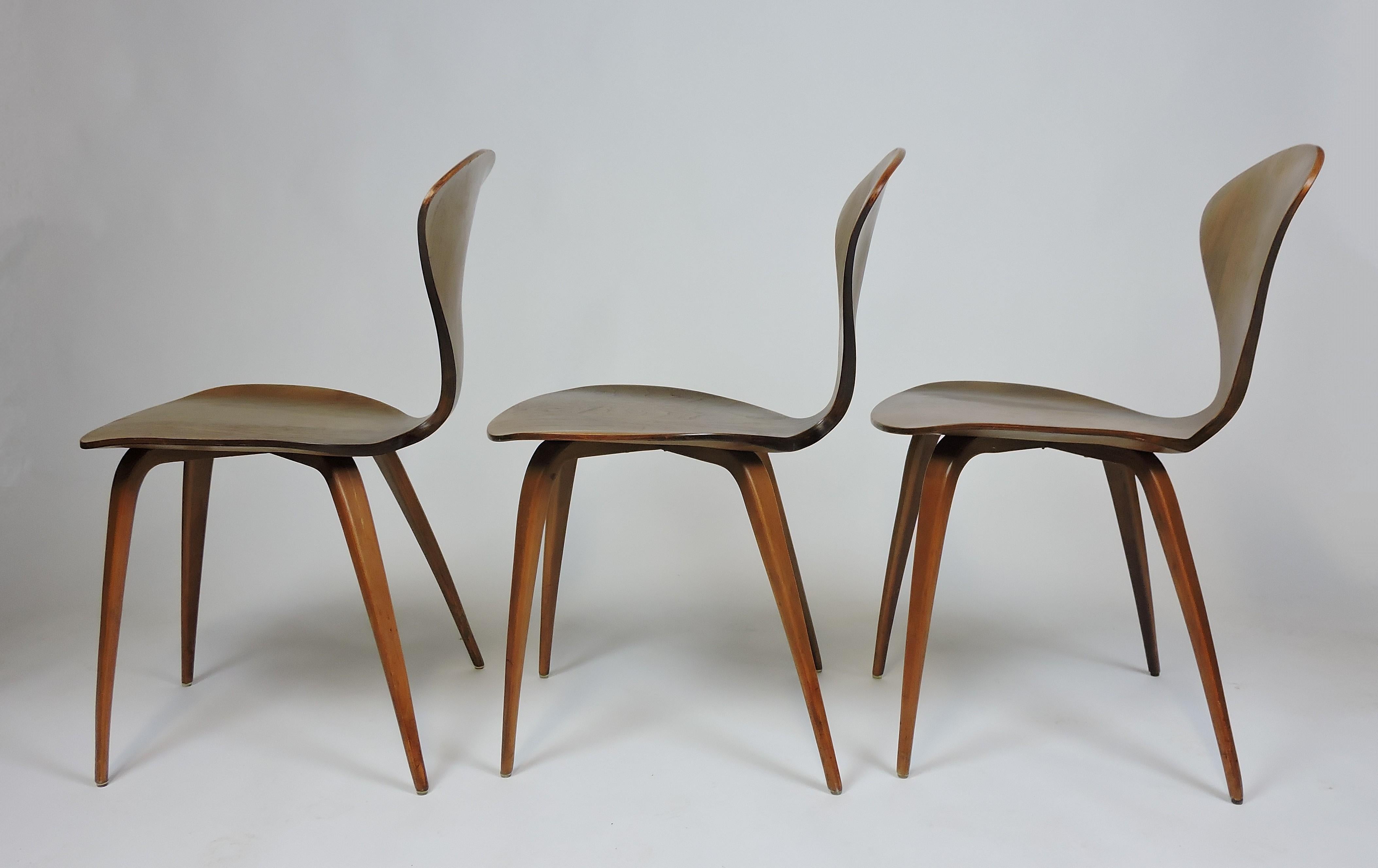 American Set of Three Original Cherner Mid-Century Modern Dining or Side Chairs, 1960s