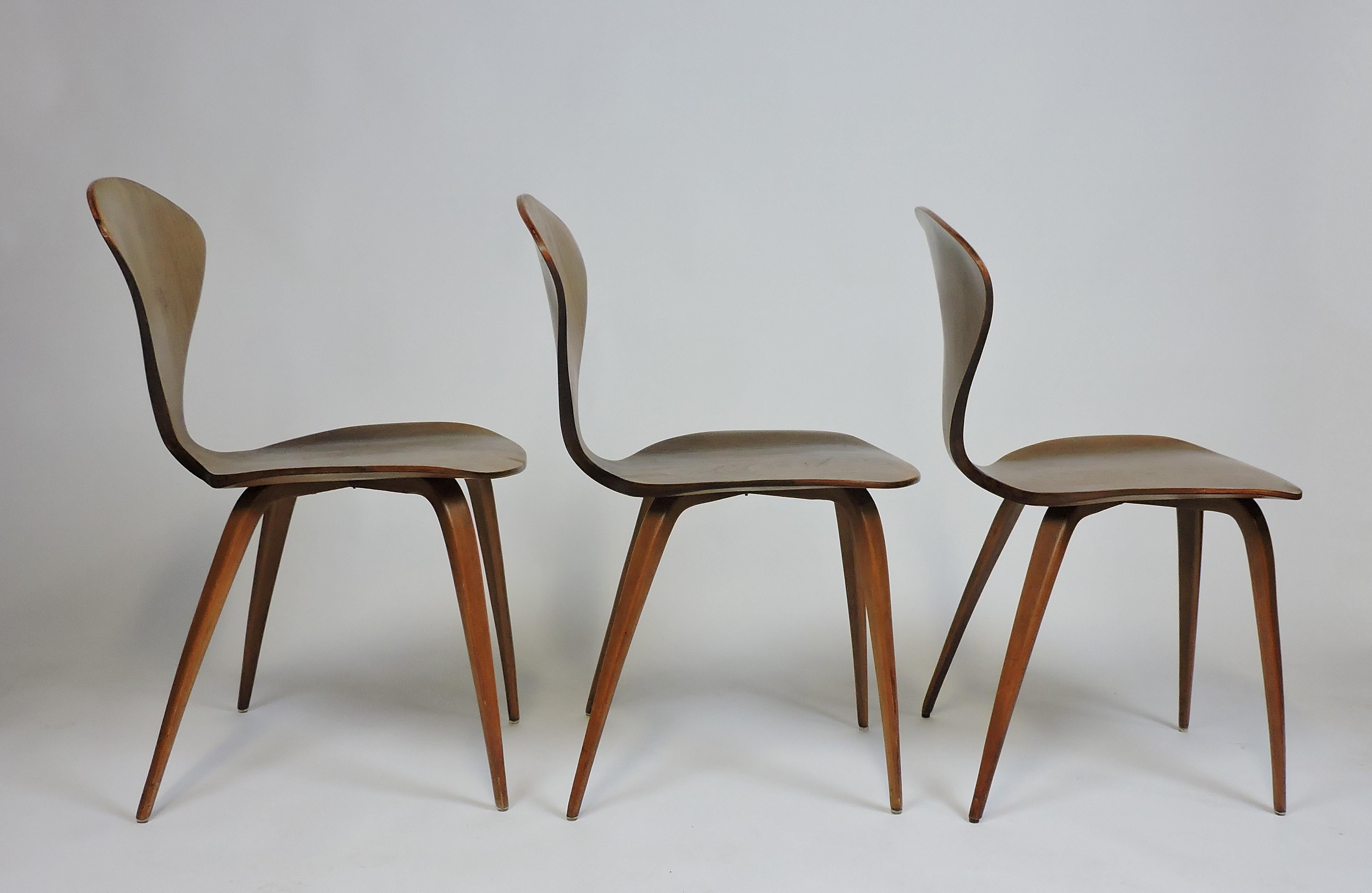 Laminated Set of Three Original Cherner Mid-Century Modern Dining or Side Chairs, 1960s
