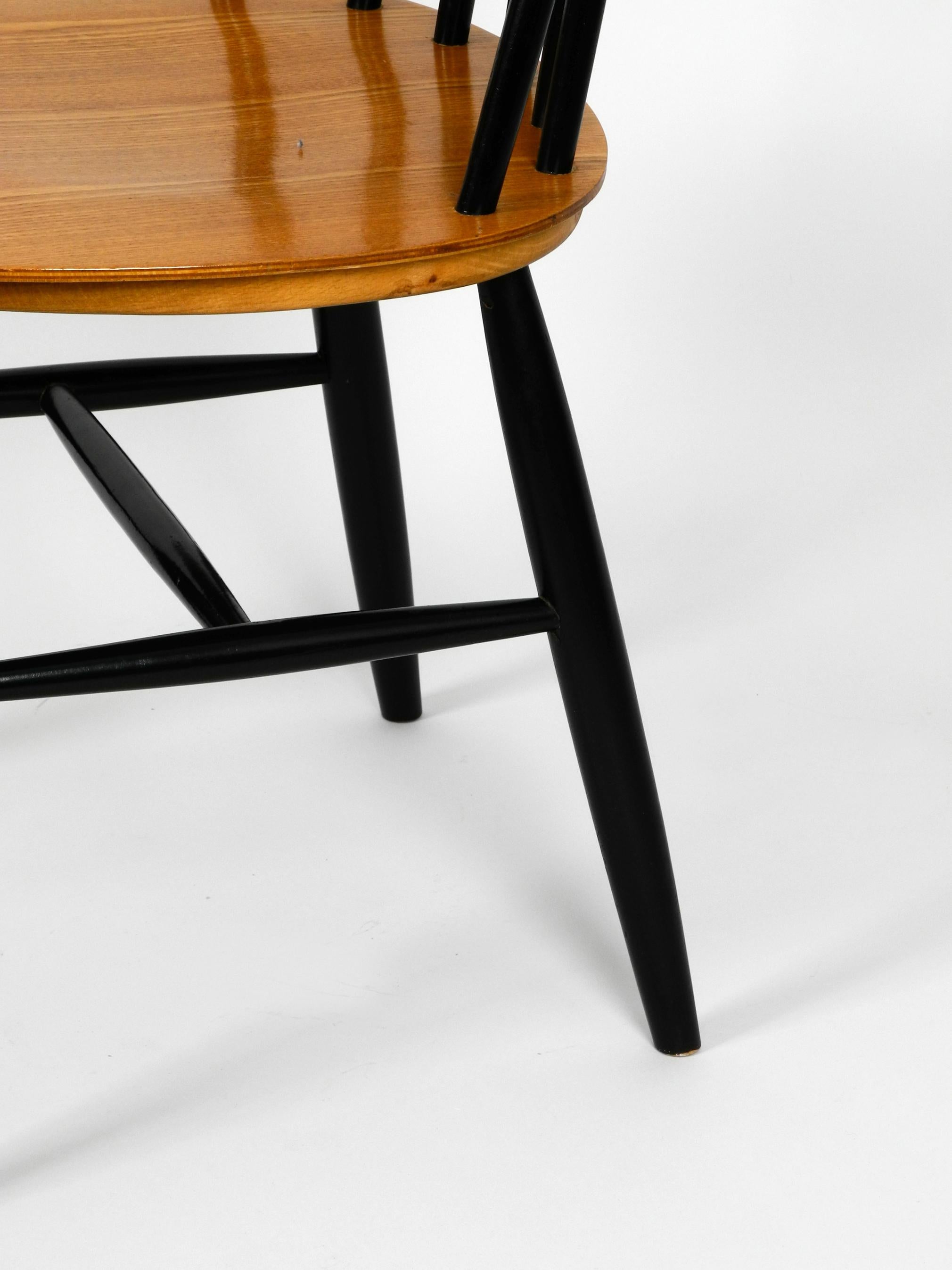 Set of Three Original Midcentury Wood Spindle Back Chairs with Teak Seat 8