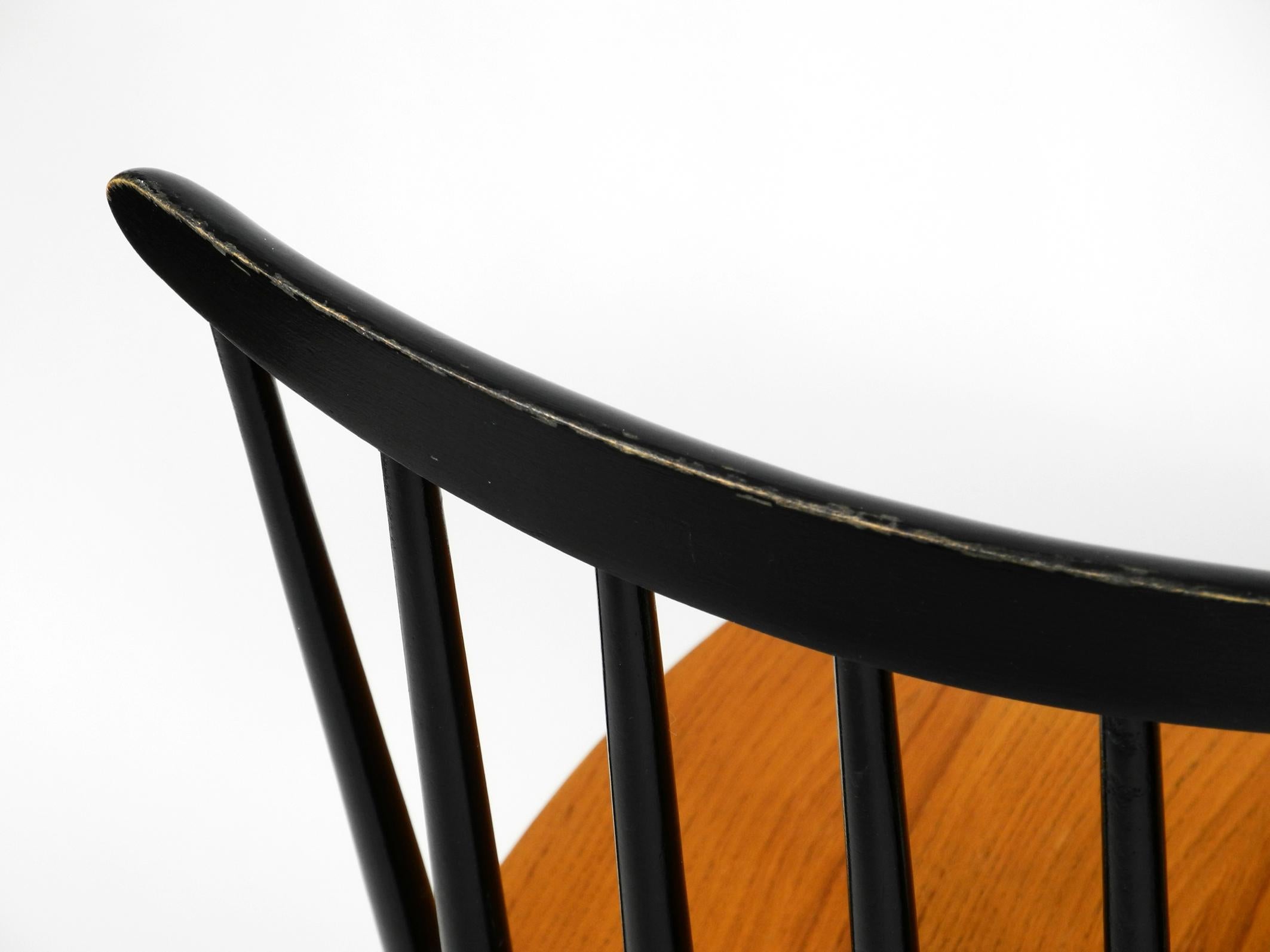 Set of Three Original Midcentury Wood Spindle Back Chairs with Teak Seat 3