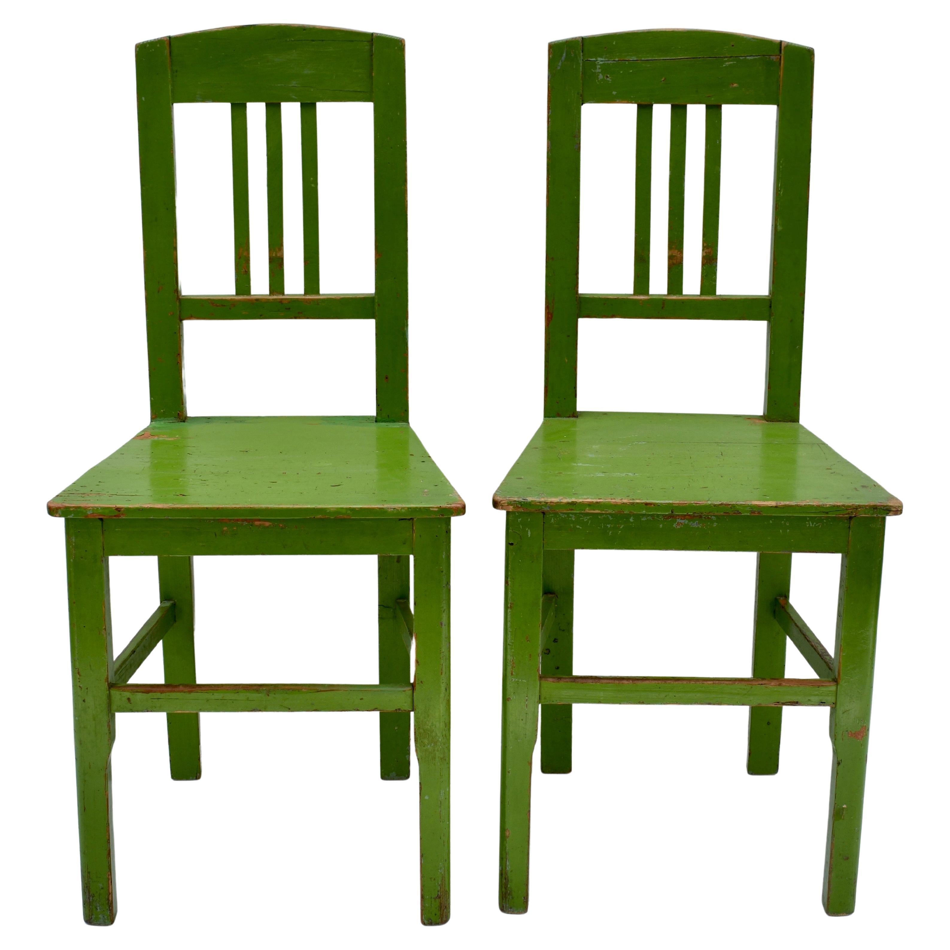 Set of Three Painted Pine Plank-Seat Chairs