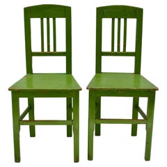 Vintage Set of Three Painted Pine Plank-Seat Chairs
