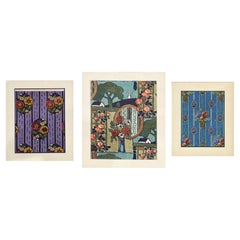 Art Deco paintings signed CHABAUD - Set of Three Gouache 1929 & 1930