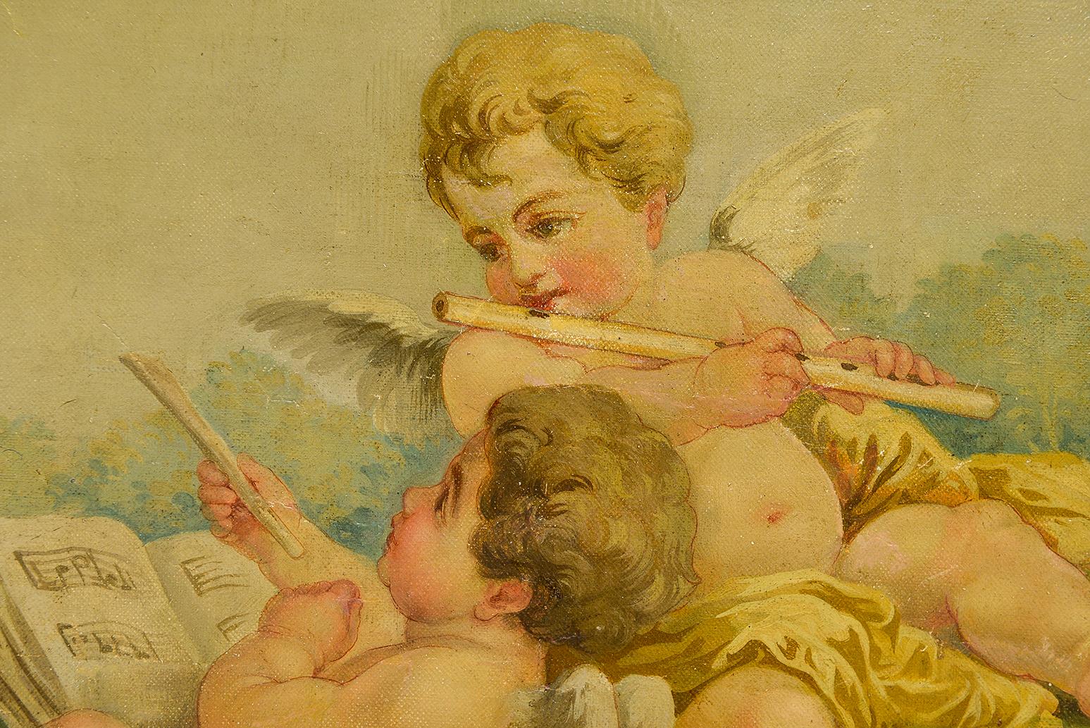 Rare Set of Three Paintings with Putti from Aubusson Tapestry School  For Sale 4