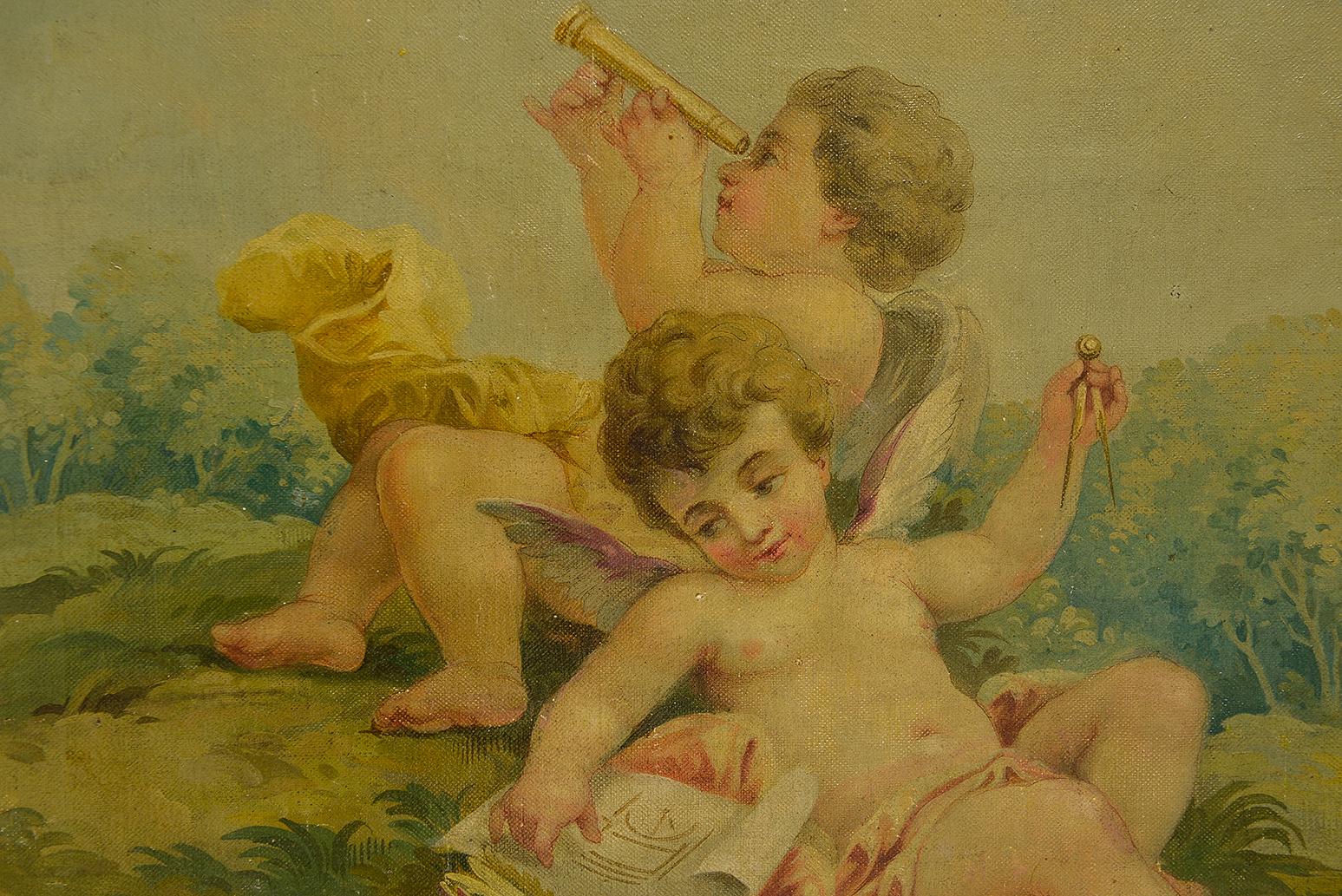 Rare Set of Three Paintings with Putti from Aubusson Tapestry School  For Sale 11