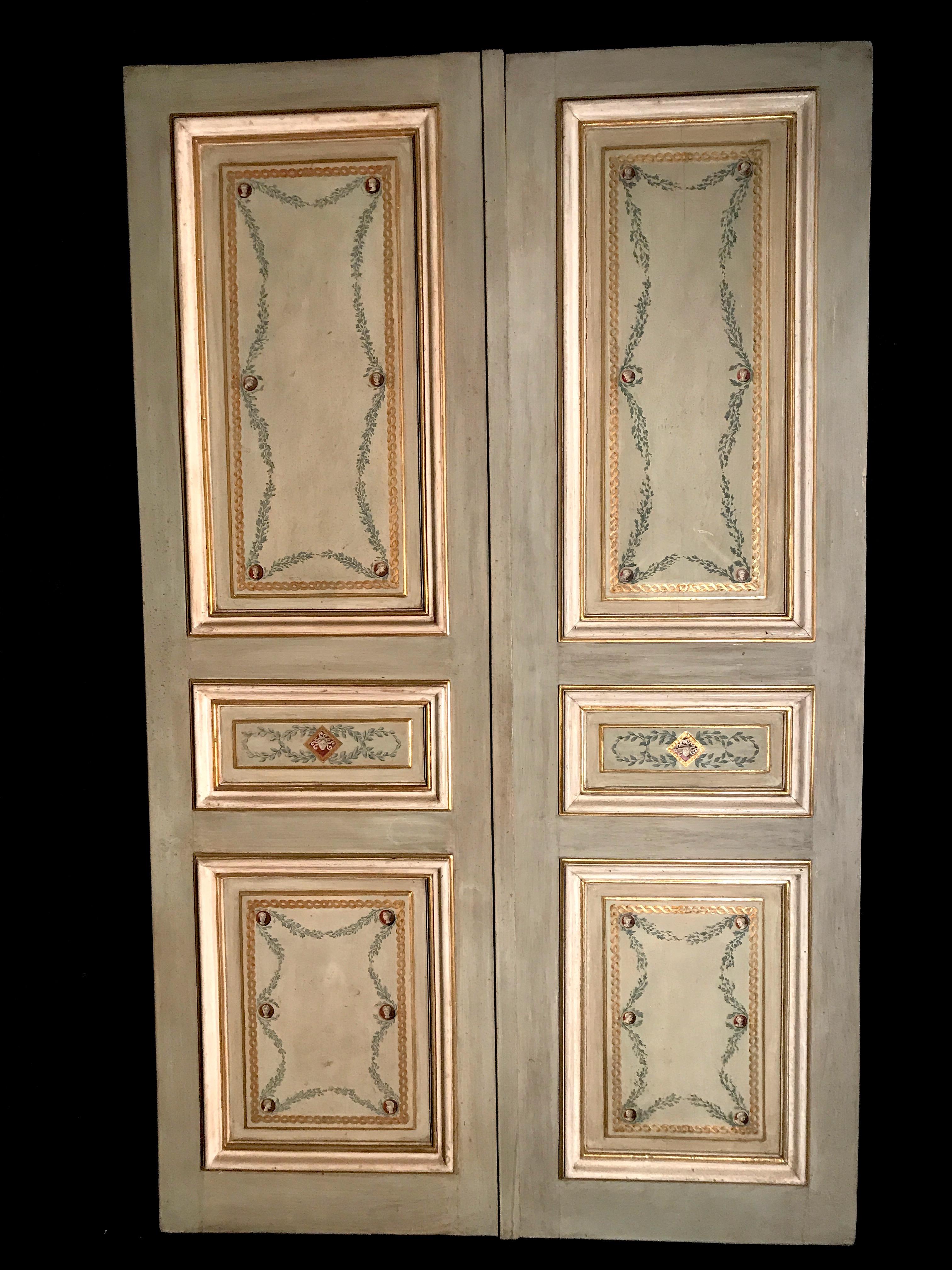 Set of Three Pairs of 19th Century Italian Painted Doors  1