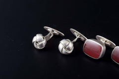 Set of three pairs of cufflinks in silver. 20th C.