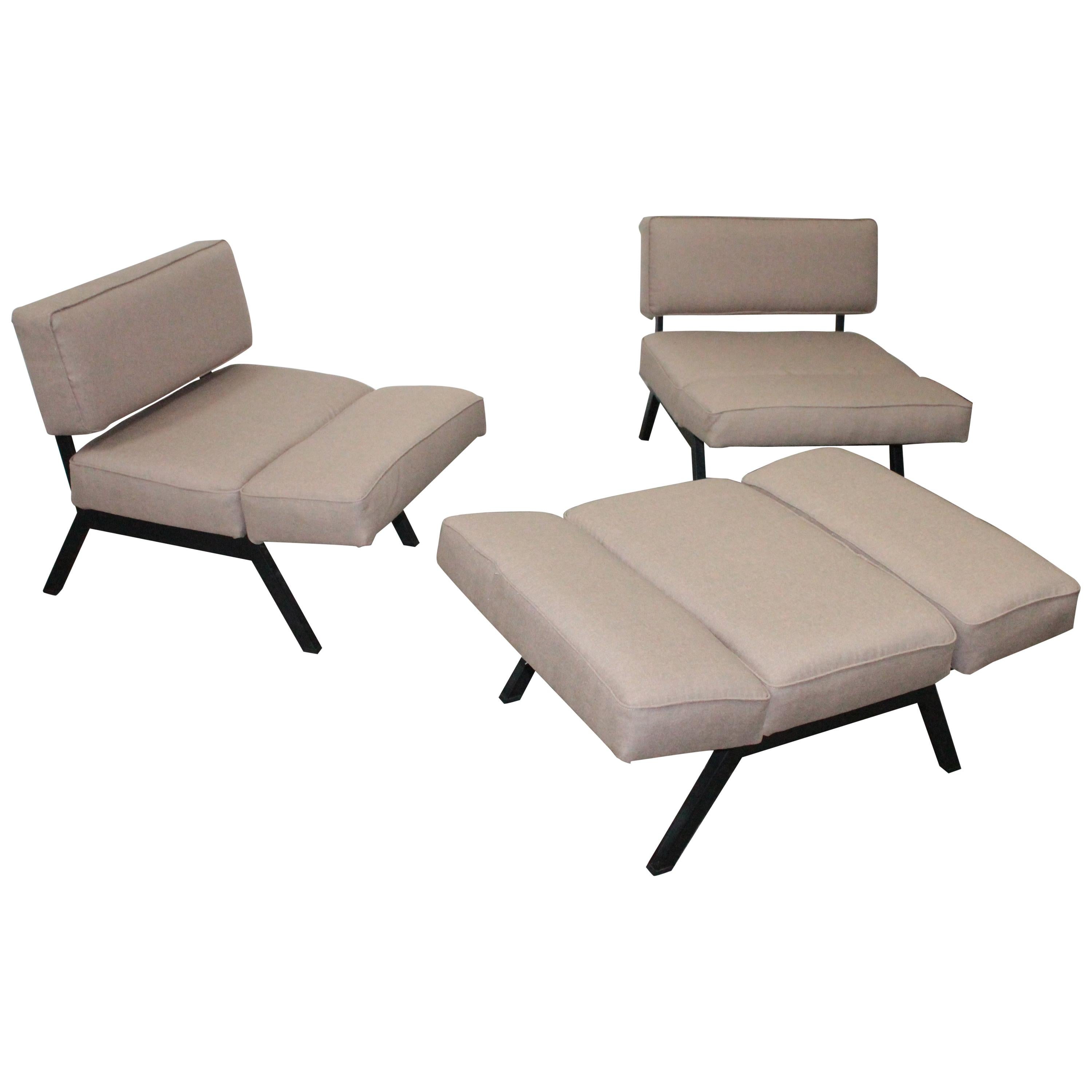 Set of Three 'Panchetto' Reclining Chairs or Pouf by Rito Valla for IPE