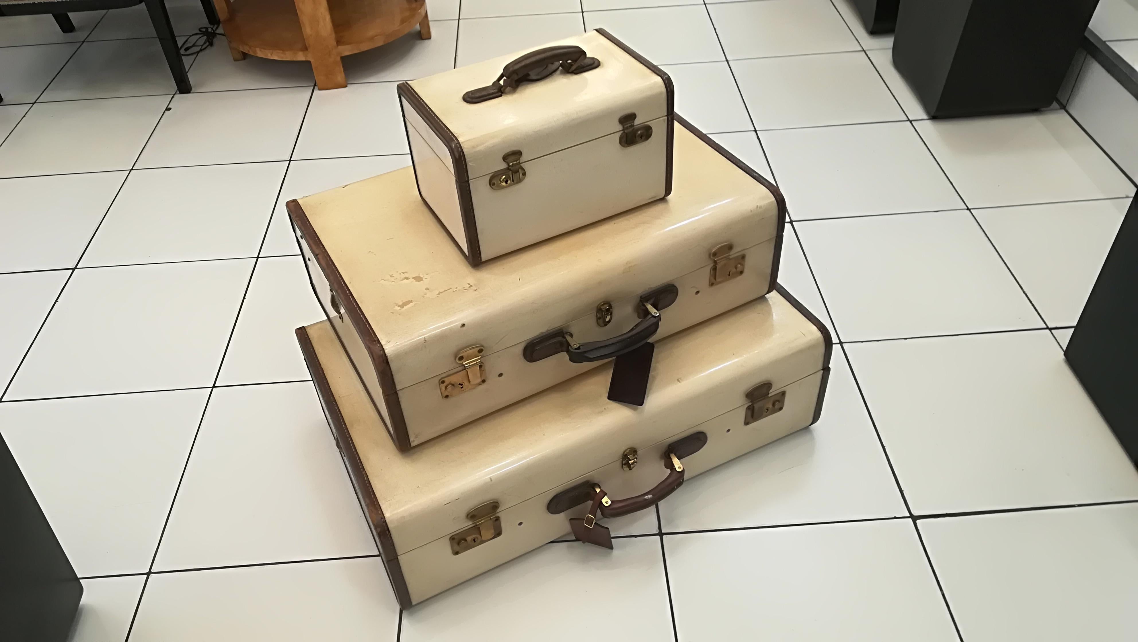 Set of Three Parchment Suitcases, circa 1940 5