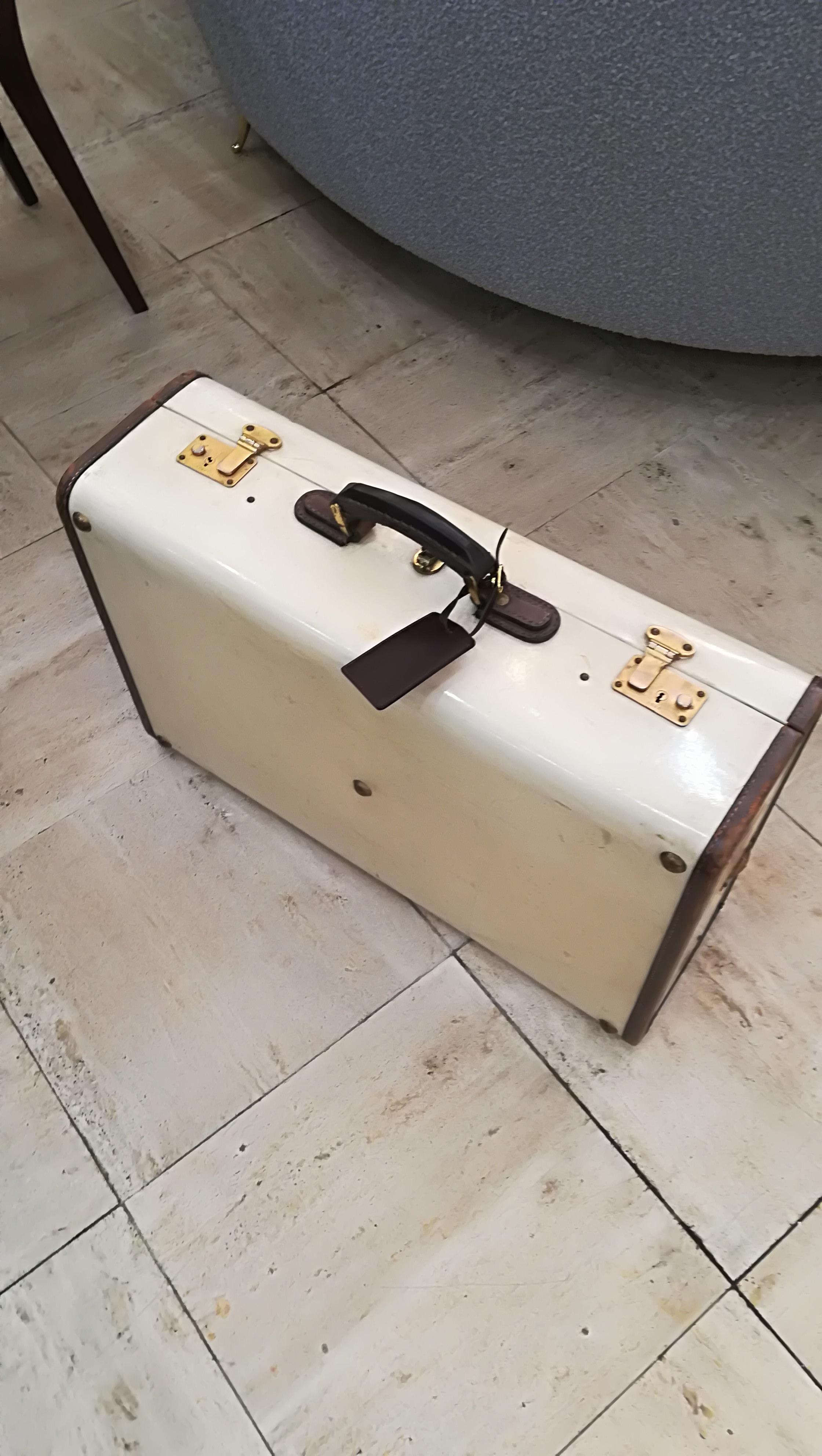 Brass Set of Three Parchment Suitcases, circa 1940