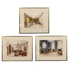 Set of Three Parish-Hadley Original Watercolor Room Renderings, C. 1980