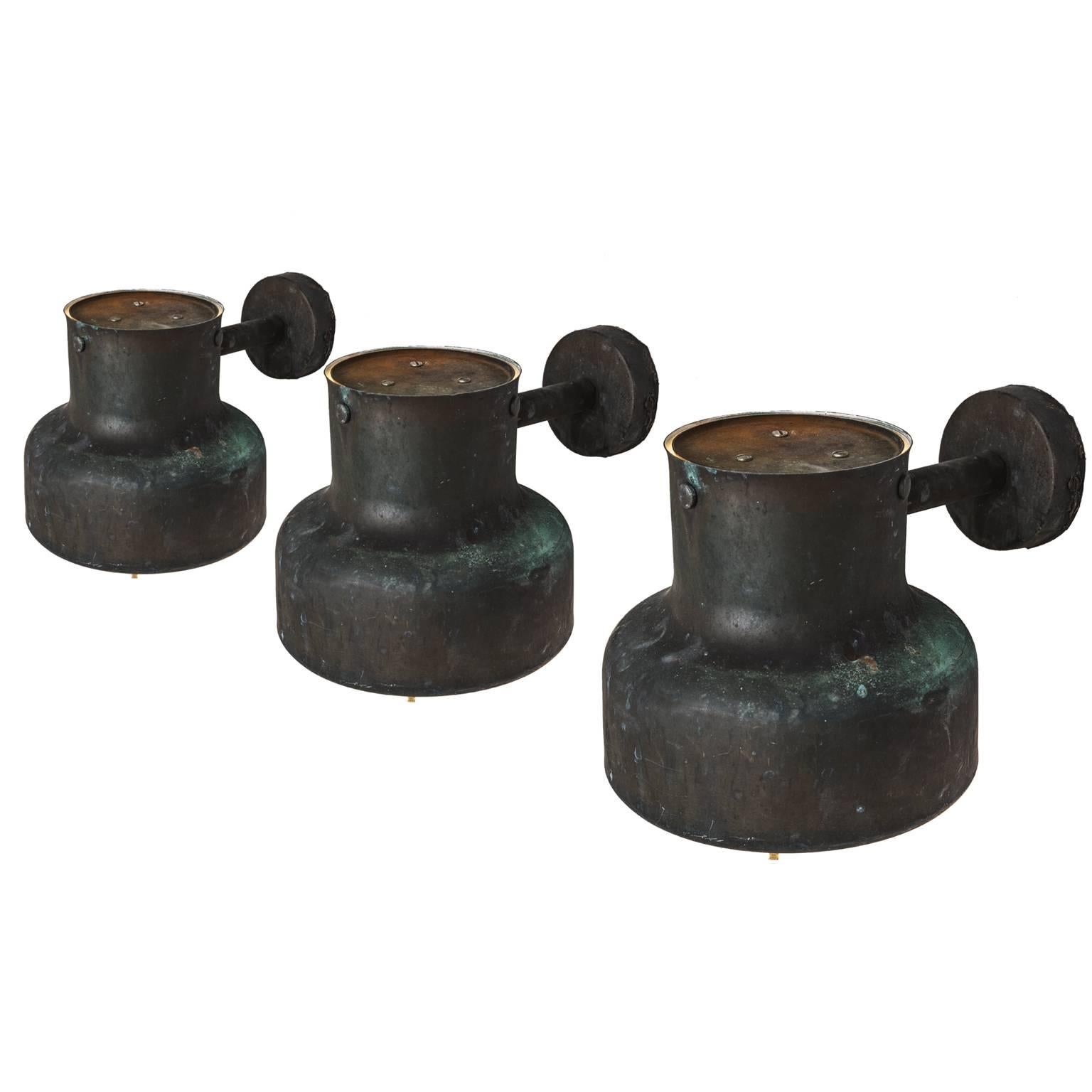 Set of Three Patinated 'Bumling' Wall Lights by Ateljé Lyktan