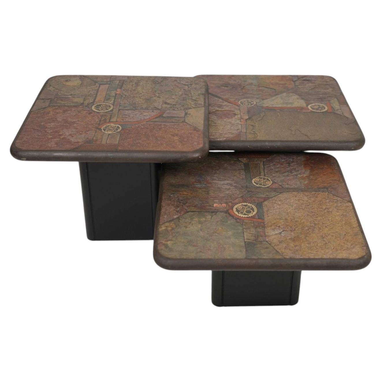 Set Of Three Paul Kingma Coffee Table For C, Kneip 1989. For Sale