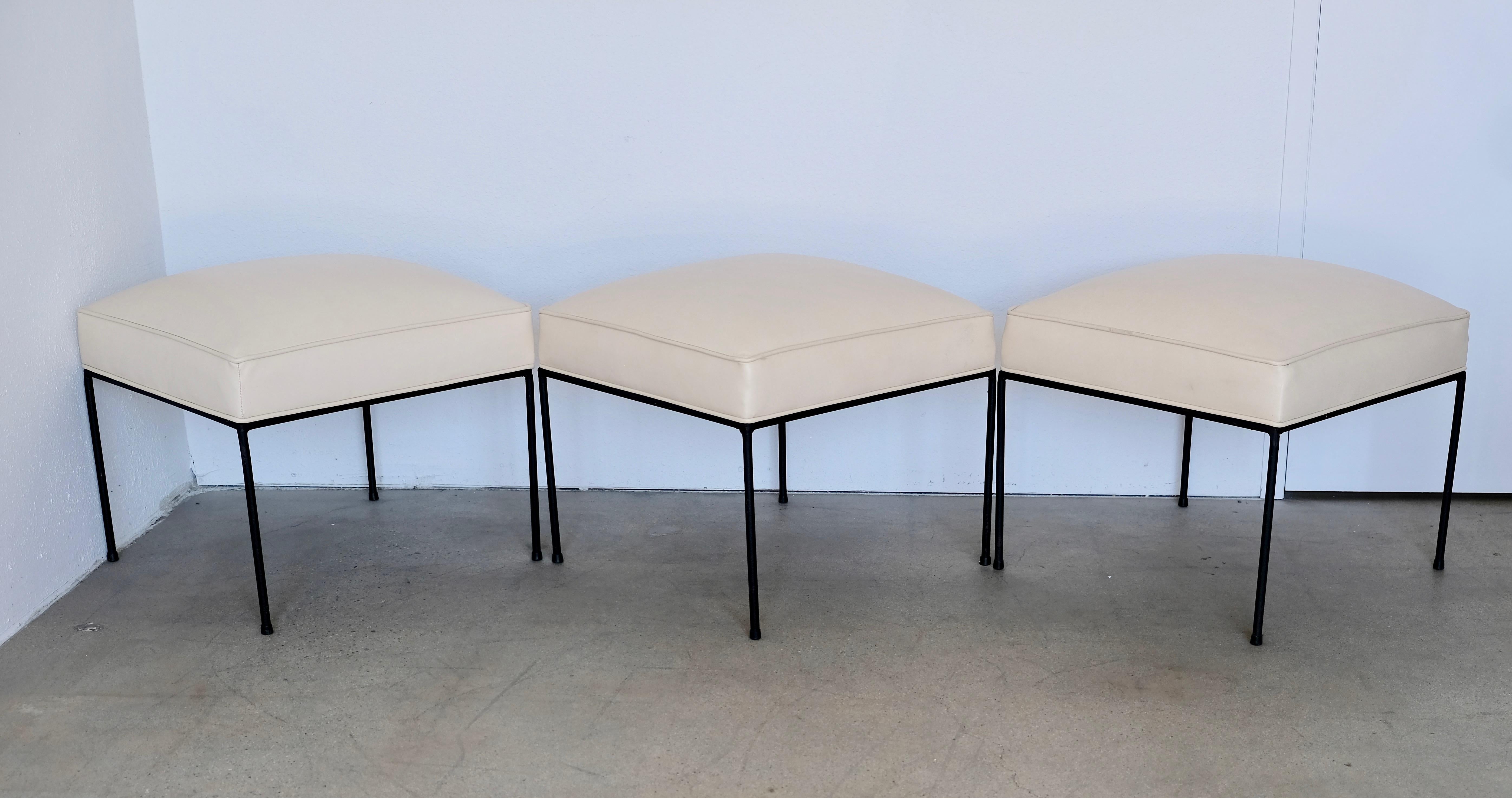Set of Three Paul McCobb White and Black Iron Stools For Sale 5