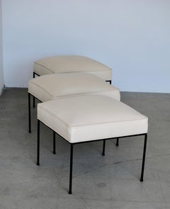 Set of Three Paul McCobb White and Black Iron Stools