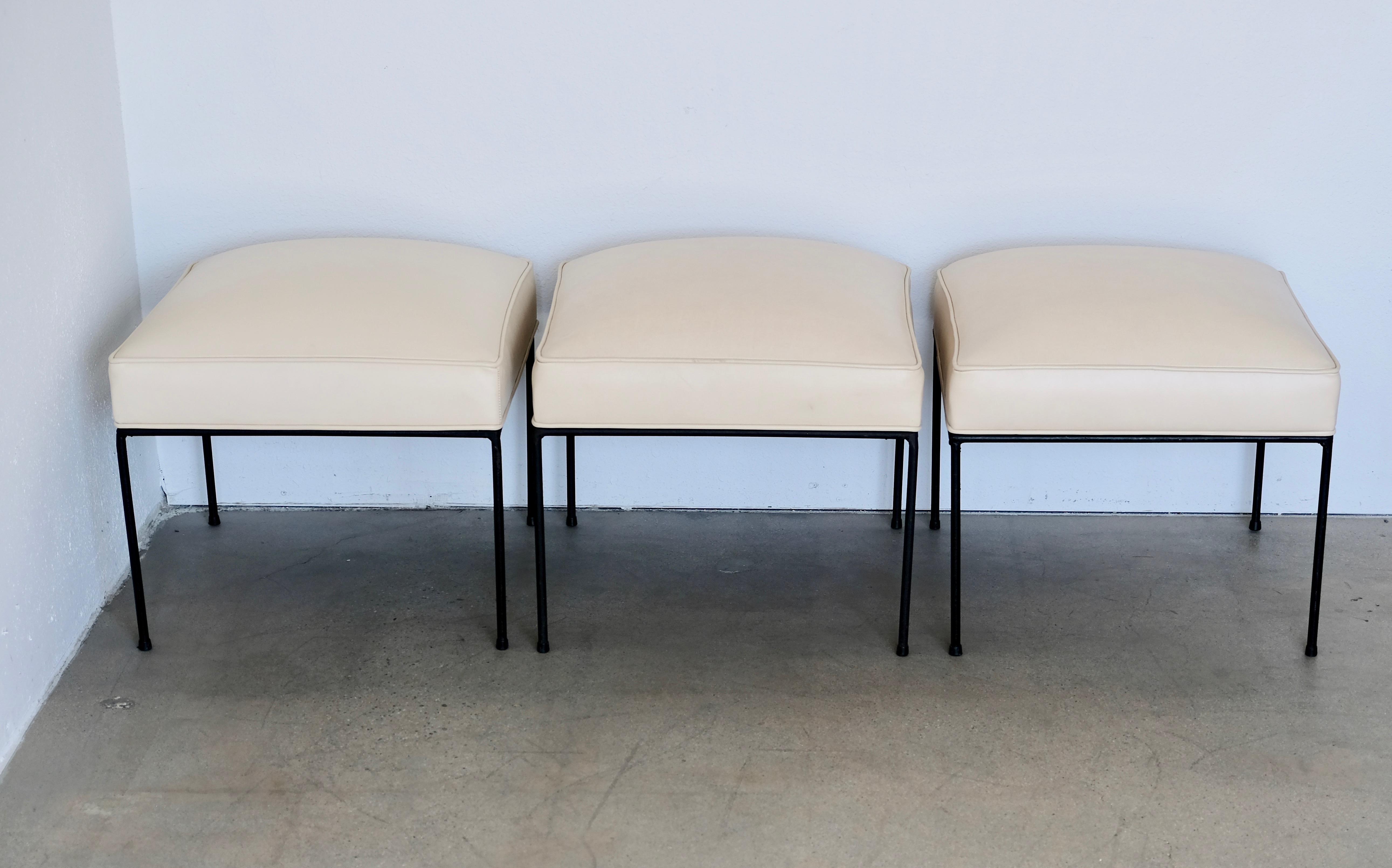Set of Three Paul McCobb White and Black Iron Stools In Good Condition For Sale In Palm Springs, CA