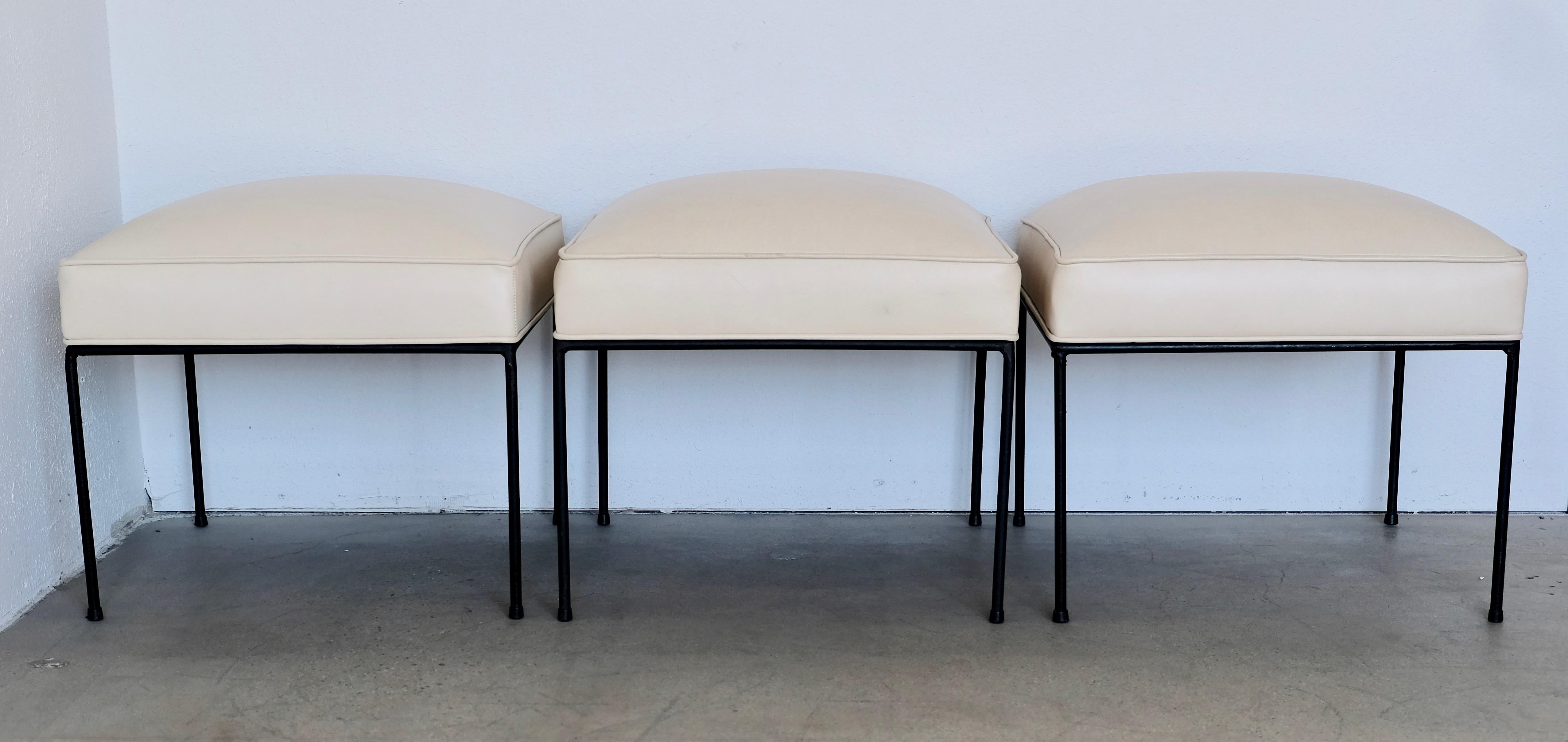20th Century Set of Three Paul McCobb White and Black Iron Stools For Sale