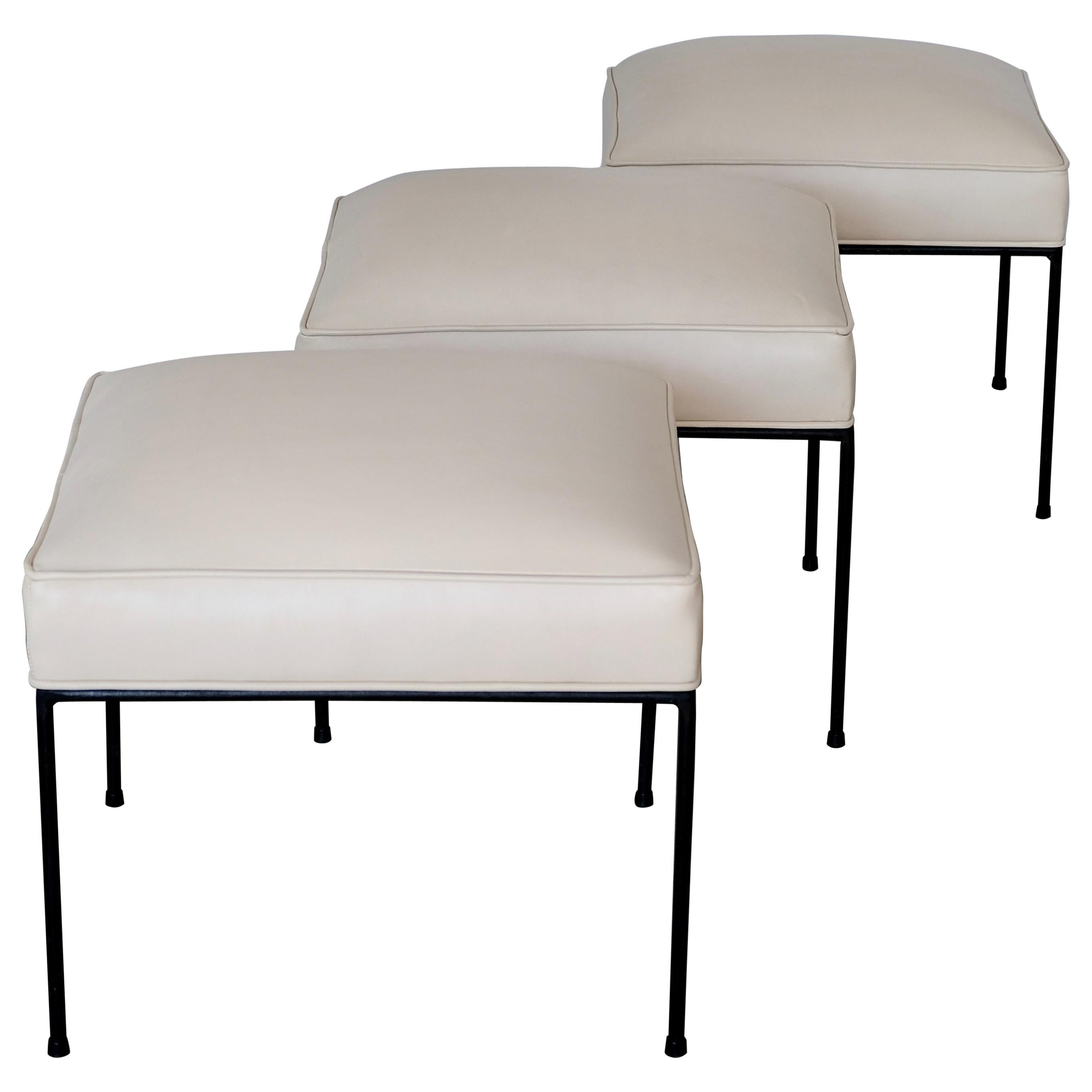 Set of Three Paul McCobb White and Black Iron Stools For Sale