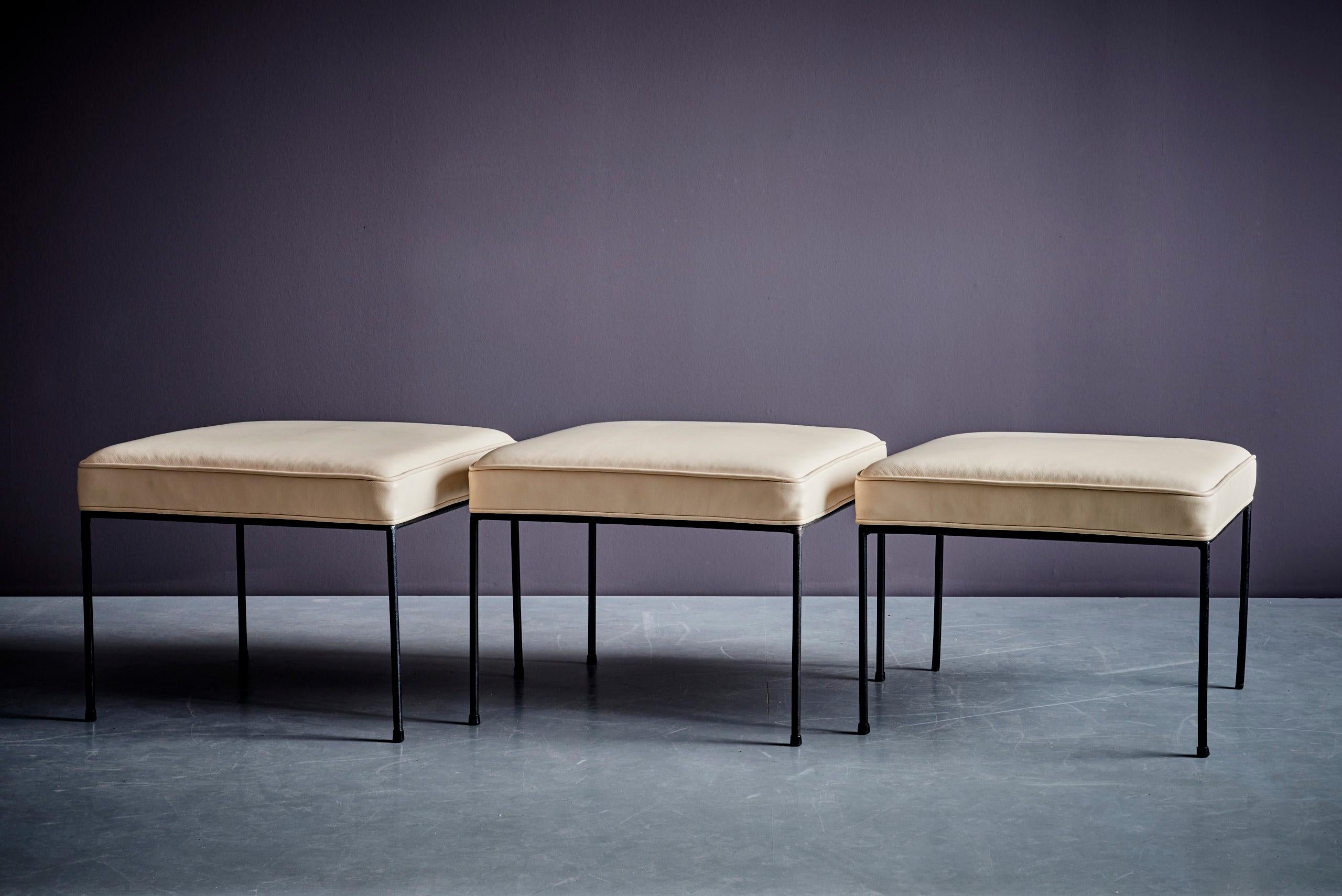Mid-Century Modern Set of Three Paul McCobb Wrought Iron Stools For Sale